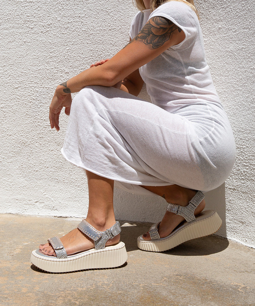 DEBRA Women's Sandals - Silver Distressed Leather Comfortable Slide Sandals for Casual Wear, Beach, and Summer Outfits