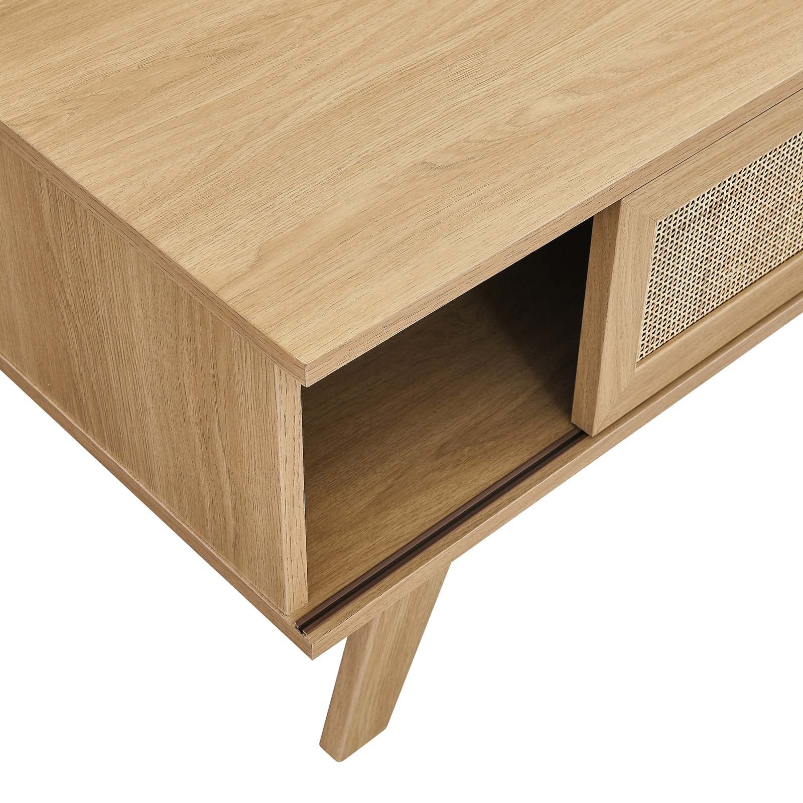 Modway Soma Modern Rattan Coffee Table - 43 Inch Oak Wood Round Accent Table for Living Room, Patio & Outdoor Decor