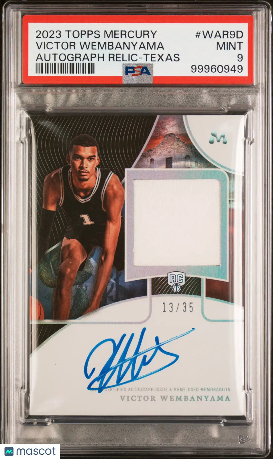 2023 Topps Mercury Victor Wembanyama Rookie Auto Relics Texas PSA 9 13/35 - Basketball Trading Card for Collectors & Investors | Perfect for Display, Gifts, and Sports Memorabilia Collections