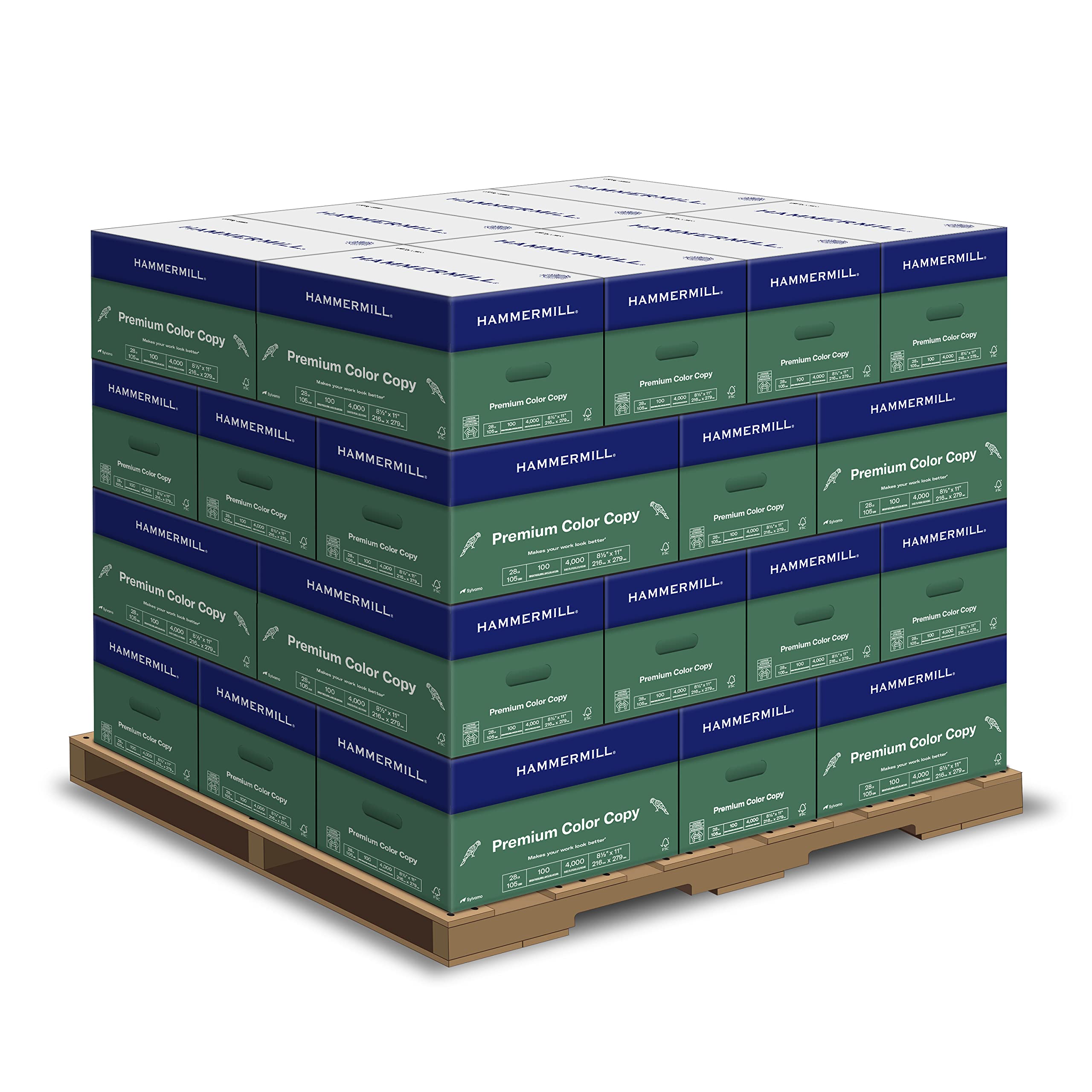 Hammermill Premium 28 lb Color Copy Paper, 8.5 x 11 - 1 Pallet (32 Cases, 128,000 Sheets) - 100 Bright, Made in USA - Ideal for Office Printing, Presentations & High-Quality Documents