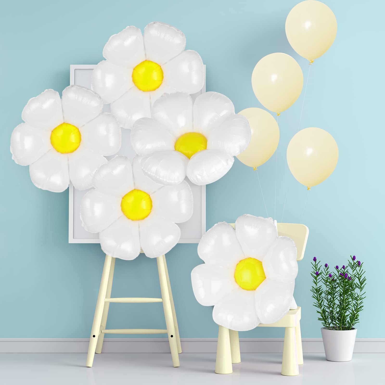 8-Pack Large White Daisy Foil Mylar Balloons - 20