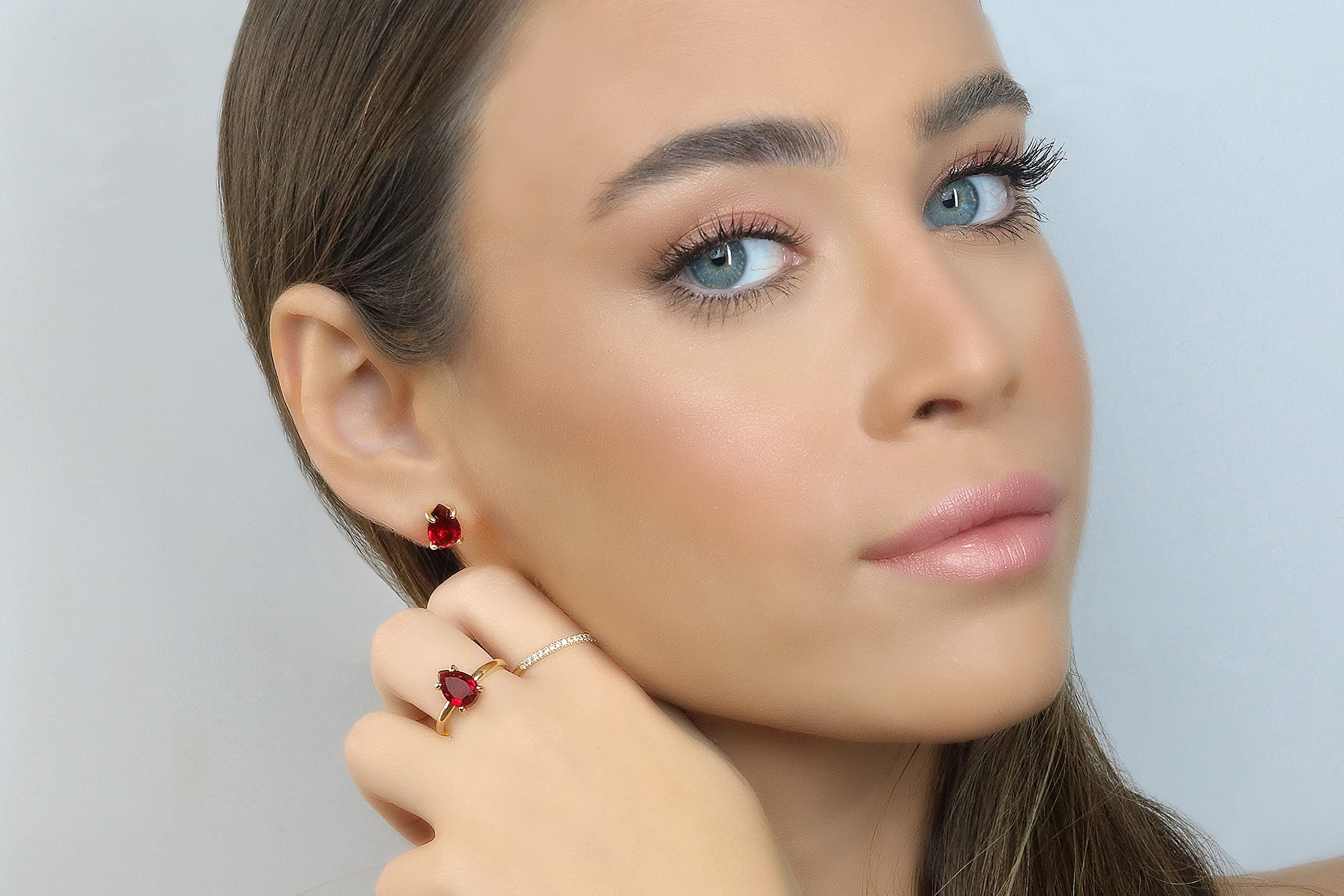 Red Garnet Stud Earrings for Women - January Birthstone Jewelry | Handmade Pear Gemstone Earrings | Dainty Everyday Jewelry Gift with Signature Box | Perfect for Birthdays, Anniversaries & Special Occasions