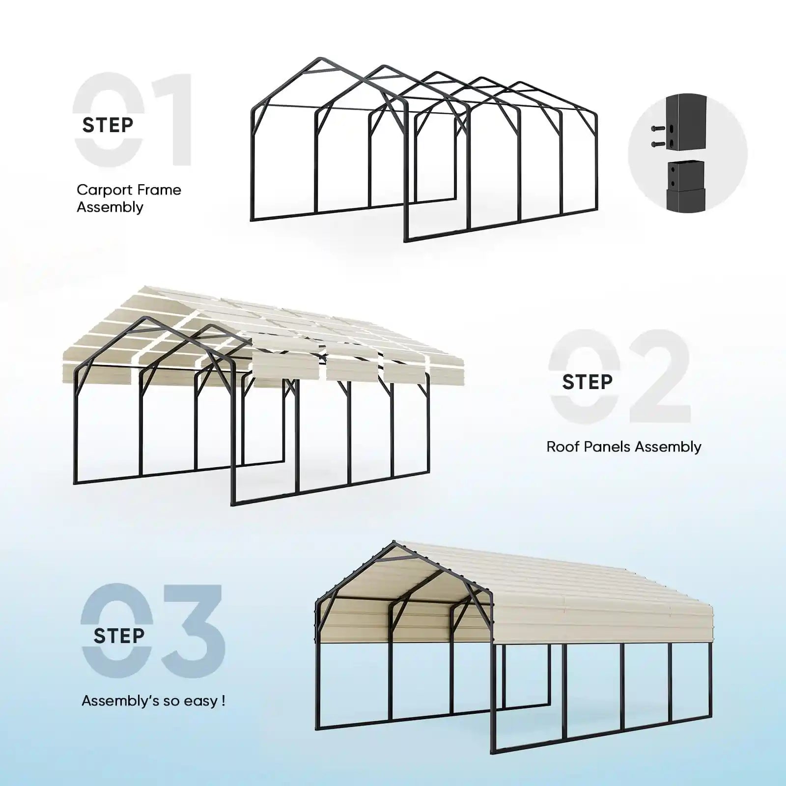 Heavy Duty Metal Roof Car Canopy - Black & White Waterproof Outdoor Shelter for Cars, Trucks, and RVs - Perfect for Parking, Camping, and Outdoor Events