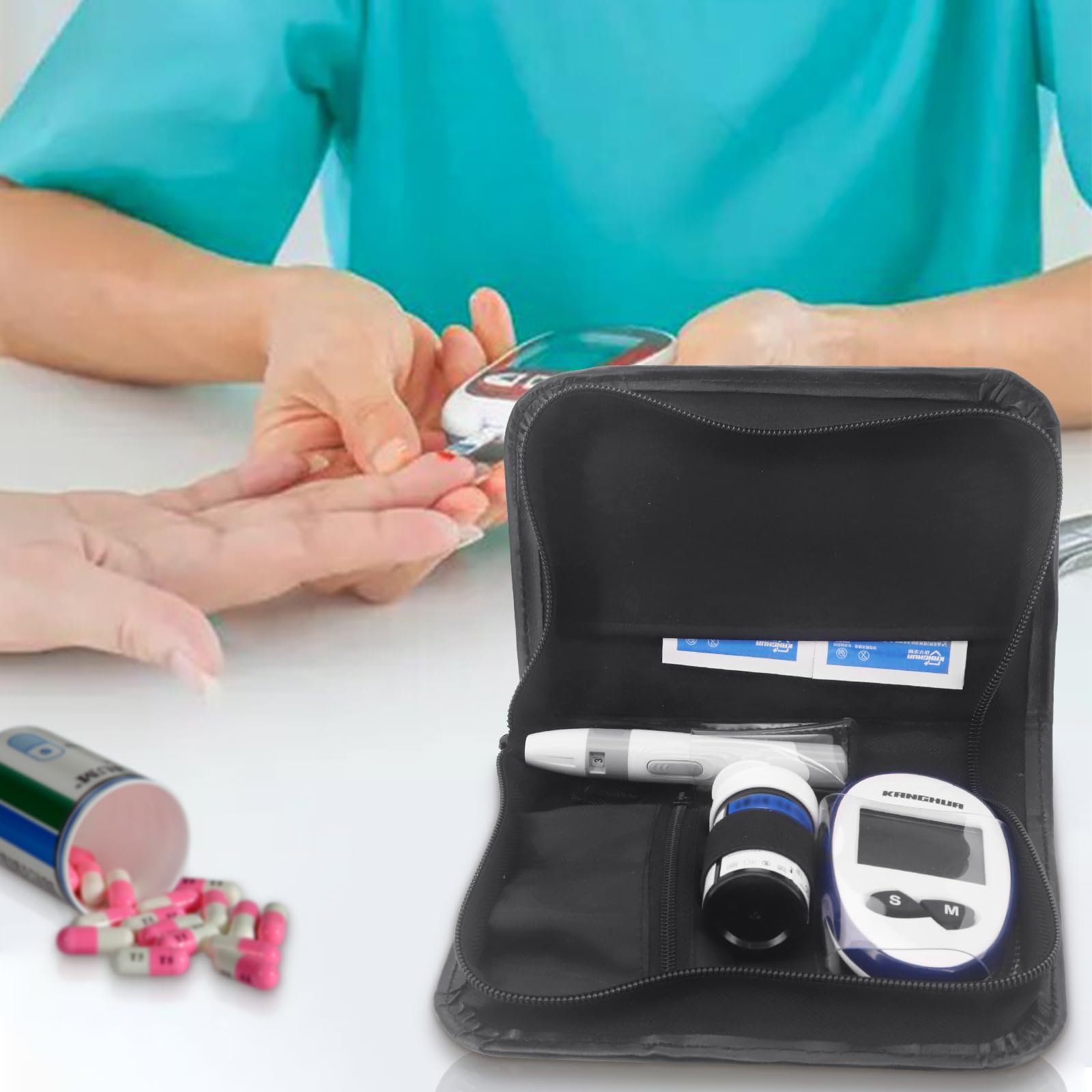 PU Leather Blood Glucose Meter Travel Case - Diabetic Supplies Organizer Pouch for One Touch Ultra 2 Meter & Accessories - Portable Storage Solution for Home, Travel & Daily Use