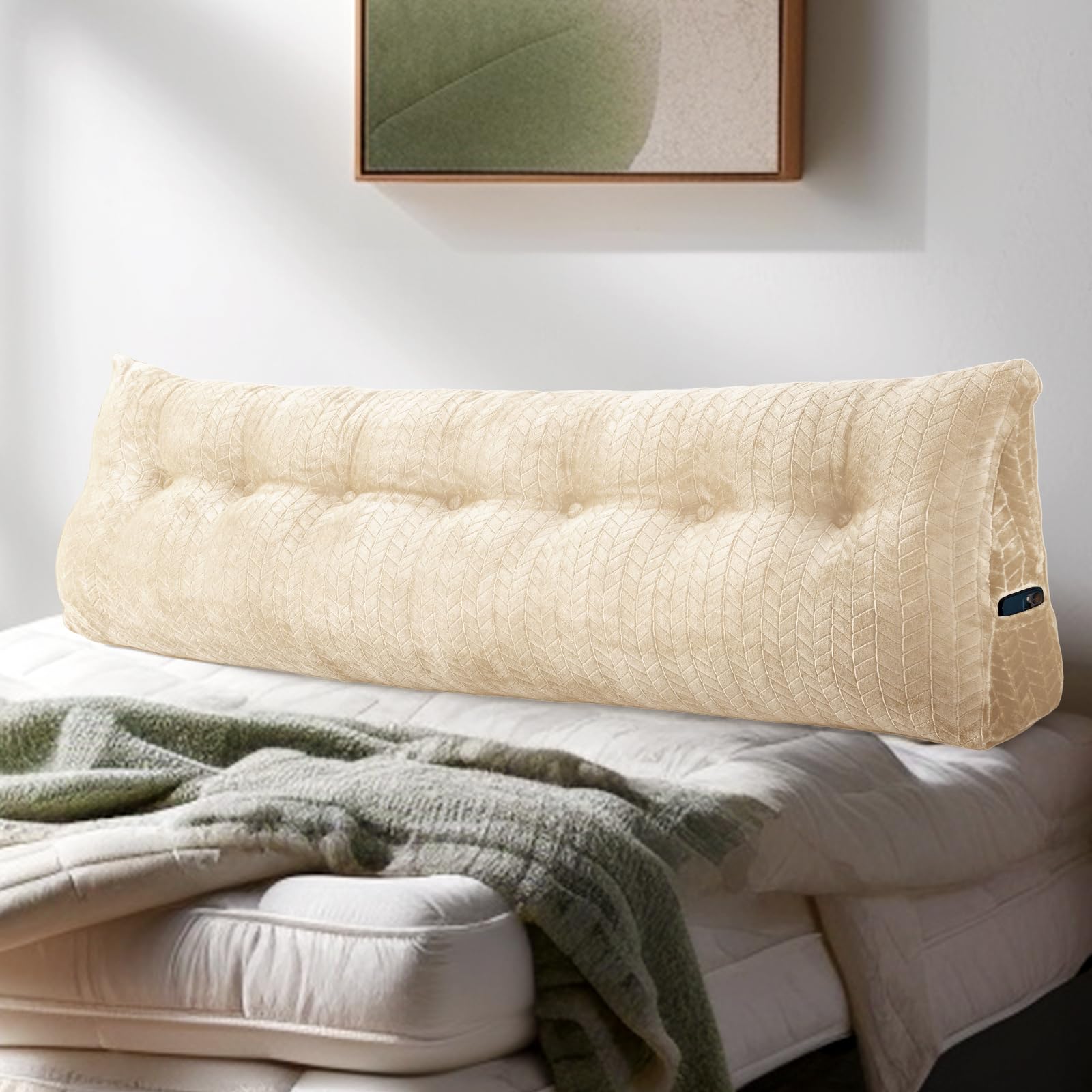 Triangular Wedge Headboard Pillow - Large Bolster Bed Rest Pillow for Reading & Back Support - Removable Cover - Perfect for Bed, Sofa, Floor & Reading Nook