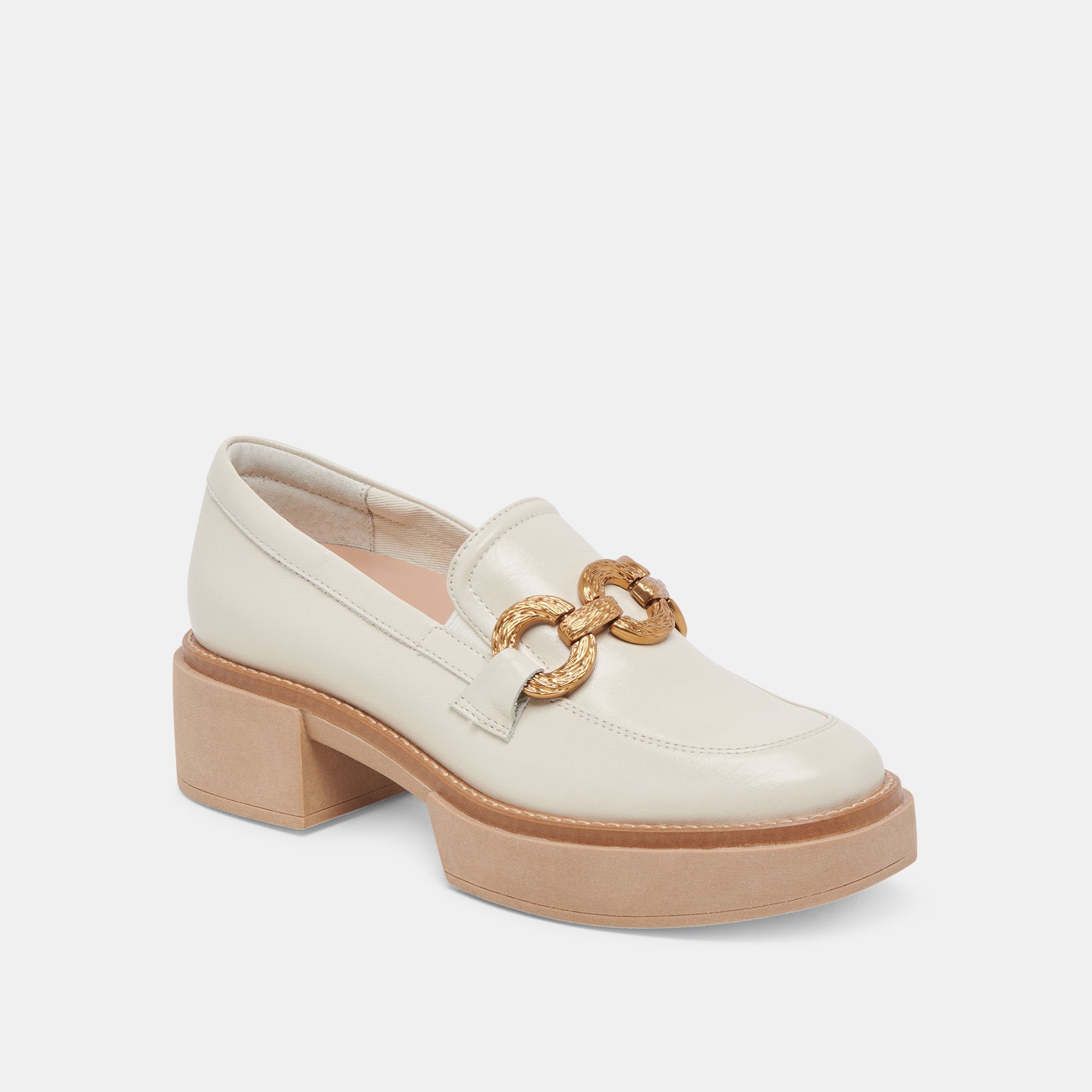 SHEENA Women's Ivory Crinkle Patent Leather Loafers - Comfortable Slip-On Shoes for Work, Office & Casual Wear