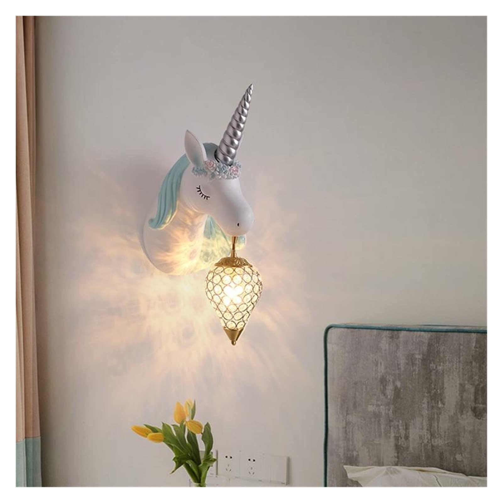 Modern LED Wall Sconce Lights - Cartoon Unicorn Lamp for Kids Room, Pink Bedside Wall Light for Girls Bedroom, Creative Nursery Decor (Blue, Large Size) - Perfect for Children's Bedrooms, Playrooms & Night Lights