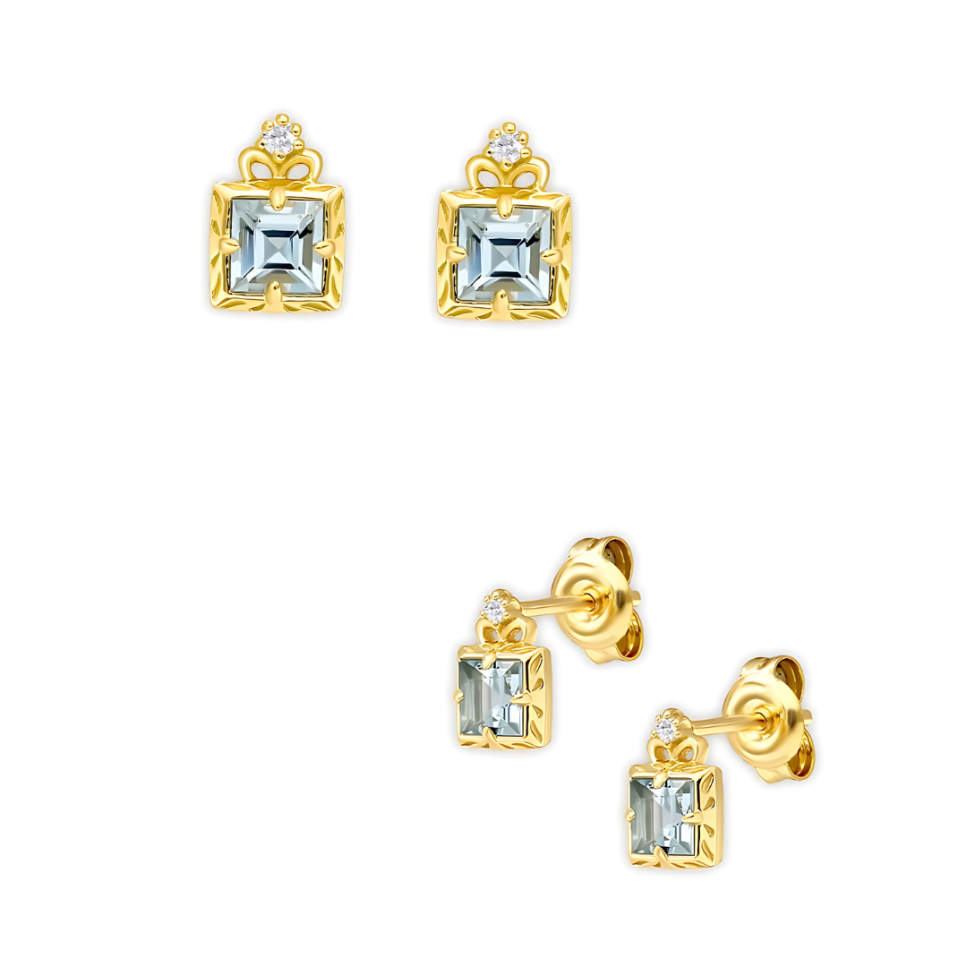 Natural Aquamarine Square Stud Earrings for Women | Sterling Silver 925 Hypoallergenic Jewelry | Elegant Gift for Birthday, Anniversary & Wedding | Perfect for Daily Wear, Office & Special Occasions