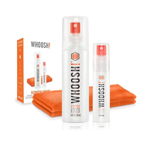 Whoosh Screen Shine Duo - 100ml Screen Cleaner & 8ml Microfiber Cloth Kit | Perfect for Smartphones, Laptops, TVs & Glasses | Streak-Free Cleaning Solution
