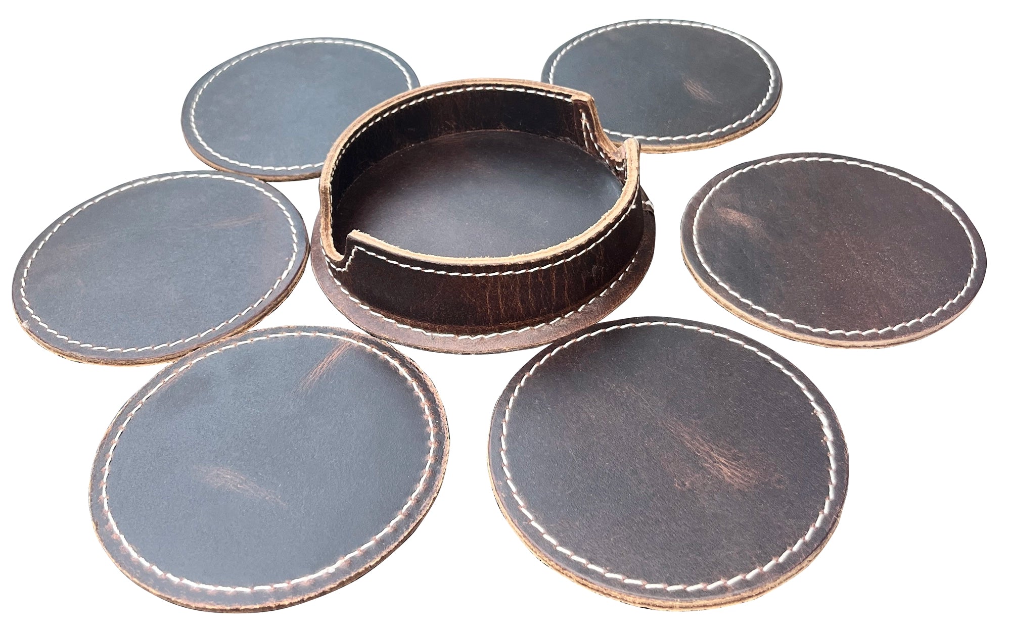 Premium Handmade Leather Drink Coasters Set - Absorbent & Durable Cup Coasters for Coffee, Wine & Beer - Perfect for Home, Office & Bar Decor