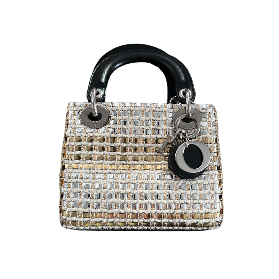 Mini Lady Dior Gold & Silver Woven Handbag - Elegant Crossbody Purse for Women | Perfect for Parties, Weddings & Evening Events