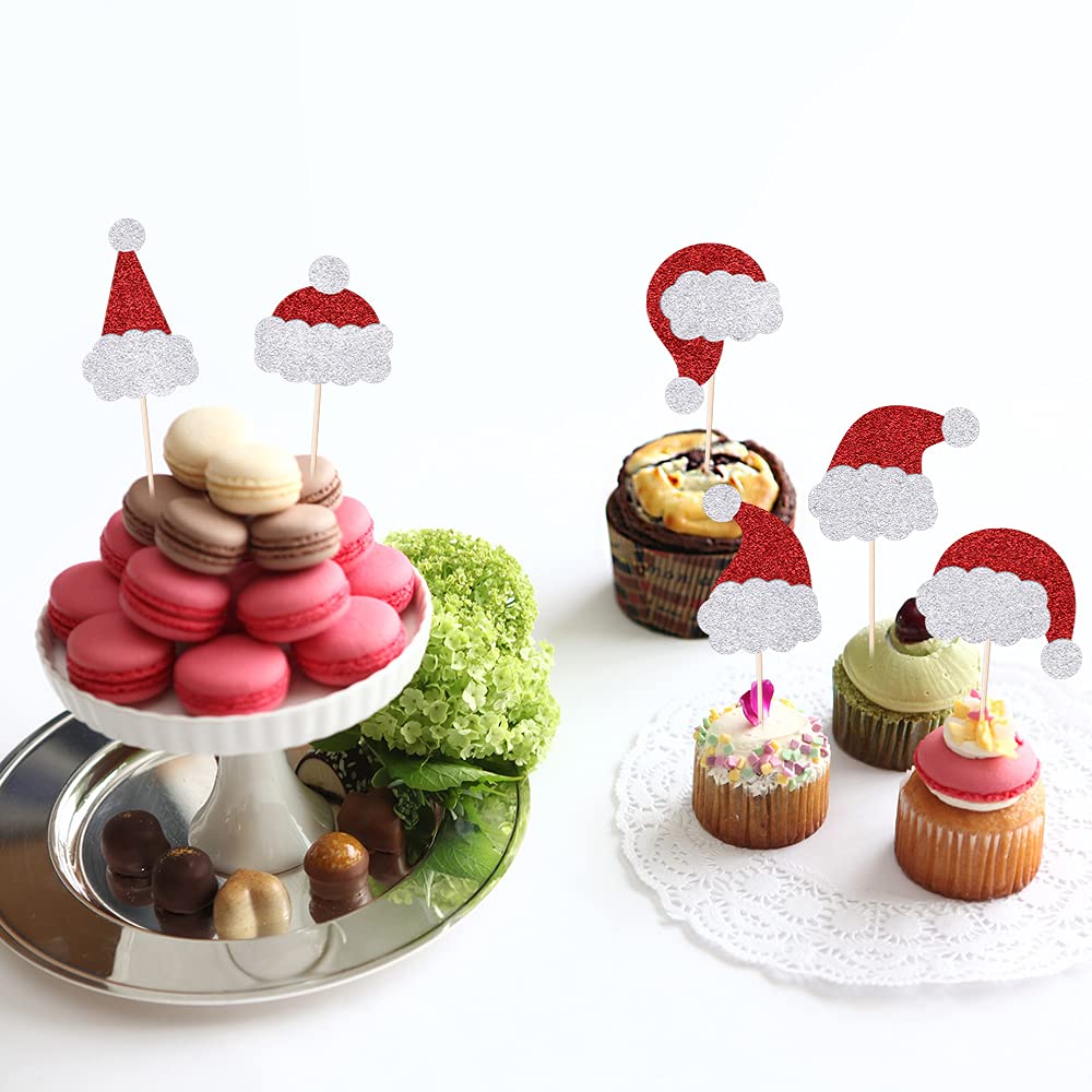 24PCS Santa Hat Cake Toppers - Christmas Cupcake Decorations, Santa Hat Party Supplies for Winter Holiday Baking & Festive Celebrations - Perfect for Xmas Parties, Dessert Displays & Seasonal Events