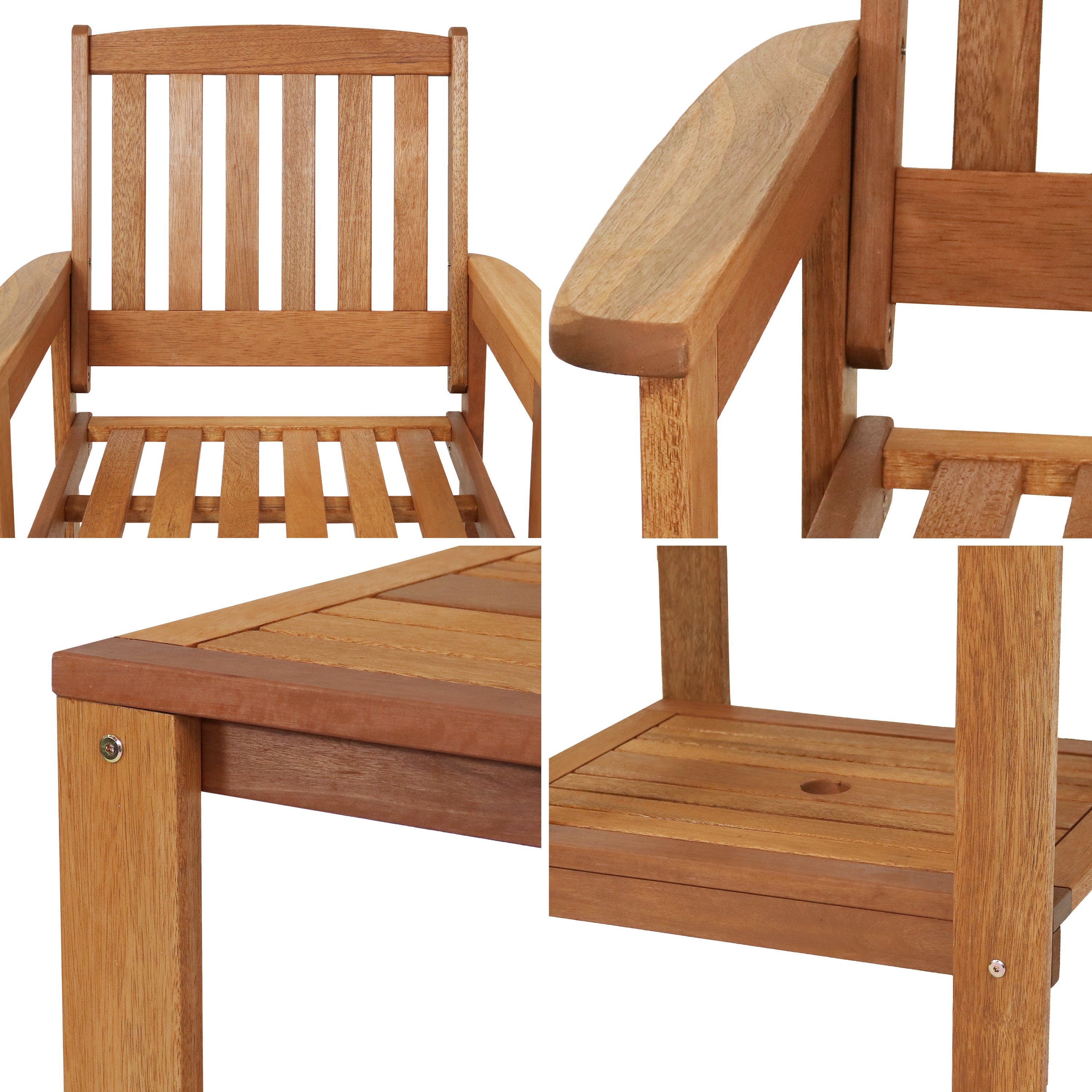 Sunnydaze Meranti Wood 3-Piece Outdoor Patio Conversation Set - Durable Garden Furniture for Backyard, Deck, or Poolside Relaxation