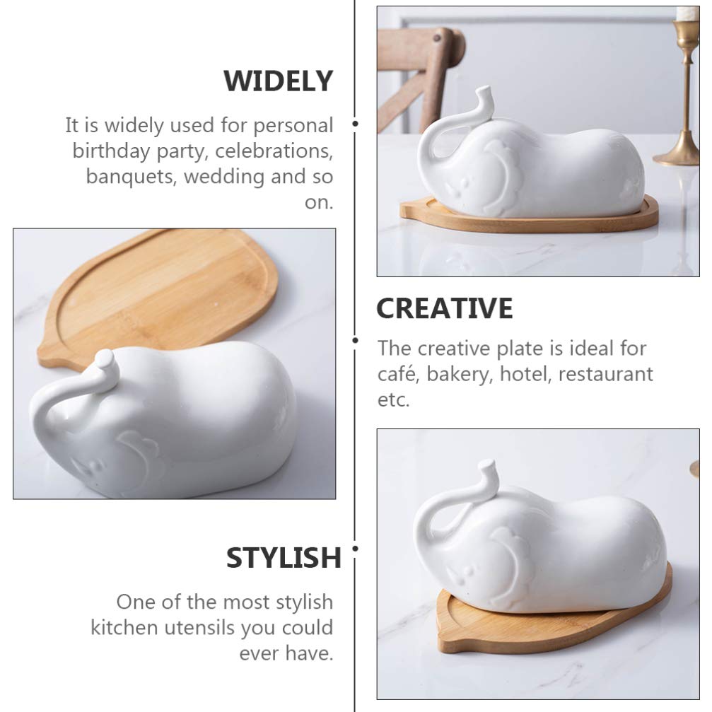 Hemoton 1 Set Ceramic Butter Dish with Lid - French Style Cake Plate, Appetizer Container, Bread & Cheese Serving Dish - Perfect for Kitchen, Dining Table & Party Decor (White)