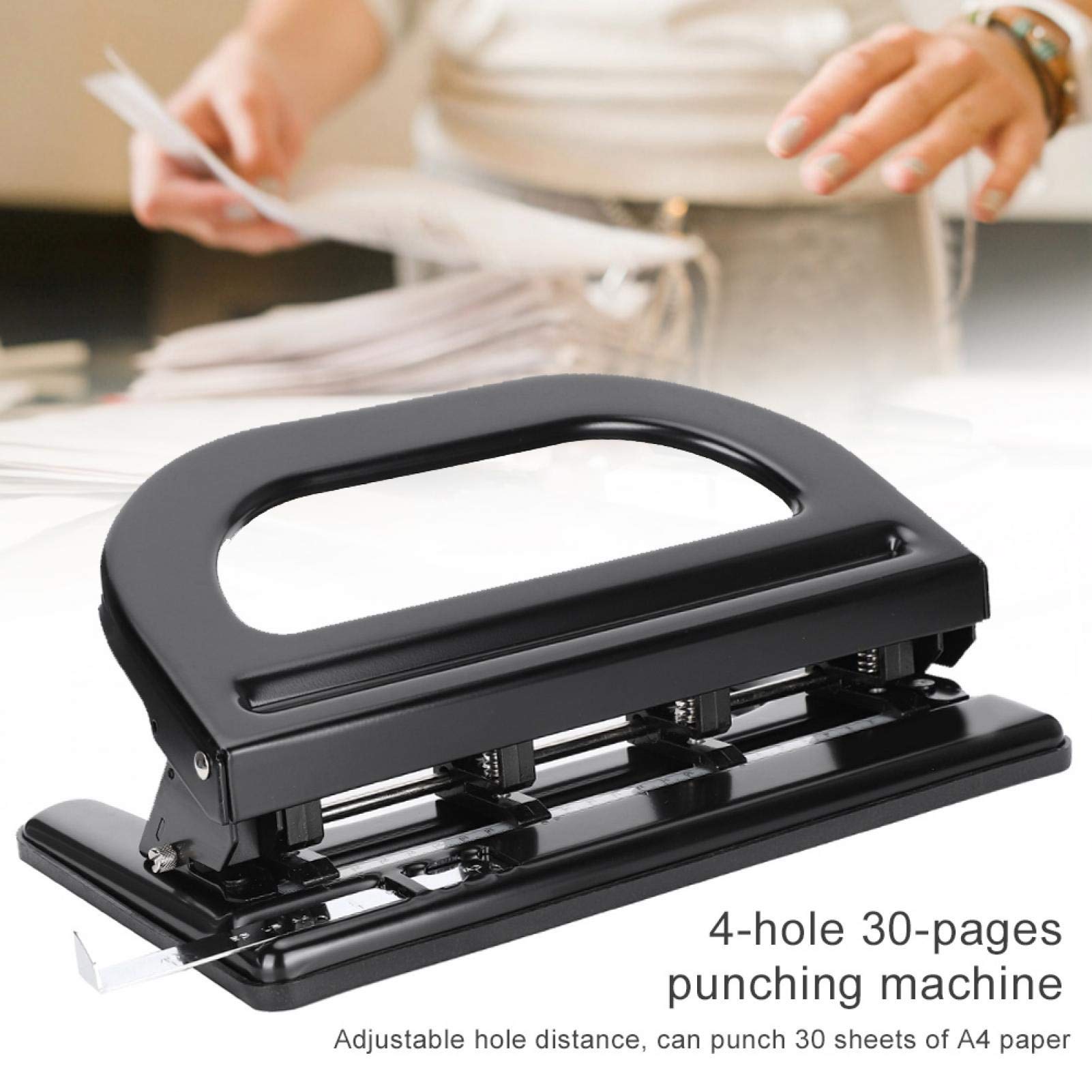 4 Hole Punch for Paper - Adjustable Heavy Duty Hole Puncher with Comfort Grip - Compact Lightweight Office & School Supplies - Perfect for Binders, Folders, Notebooks & Document Organization