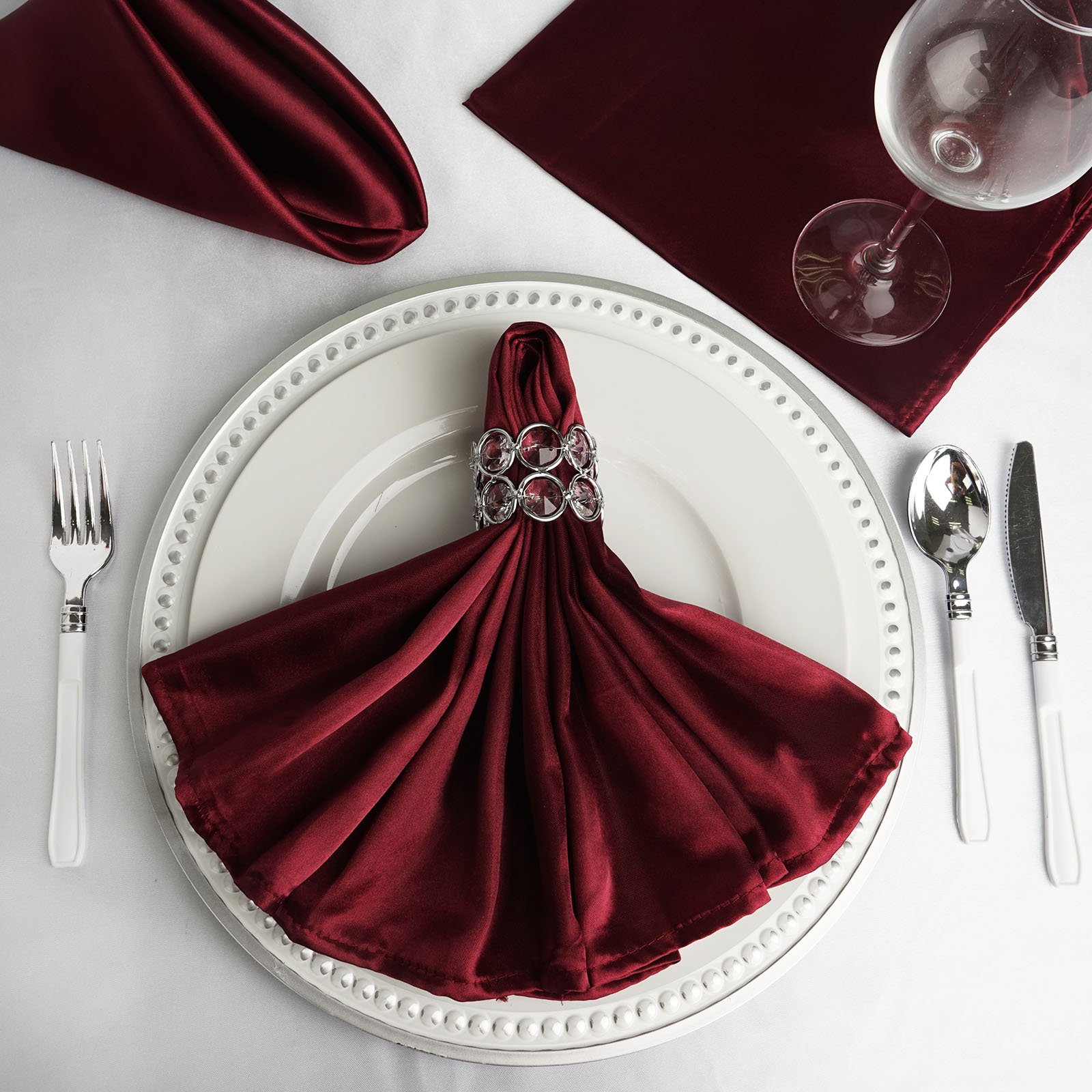 60-Pack 20-Inch Burgundy Satin Dinner Napkins for Wedding, Reception, Catering & Events - Elegant Restaurant & Home Table Decor - Perfect for Formal Dining, Holiday Parties & Special Occasions