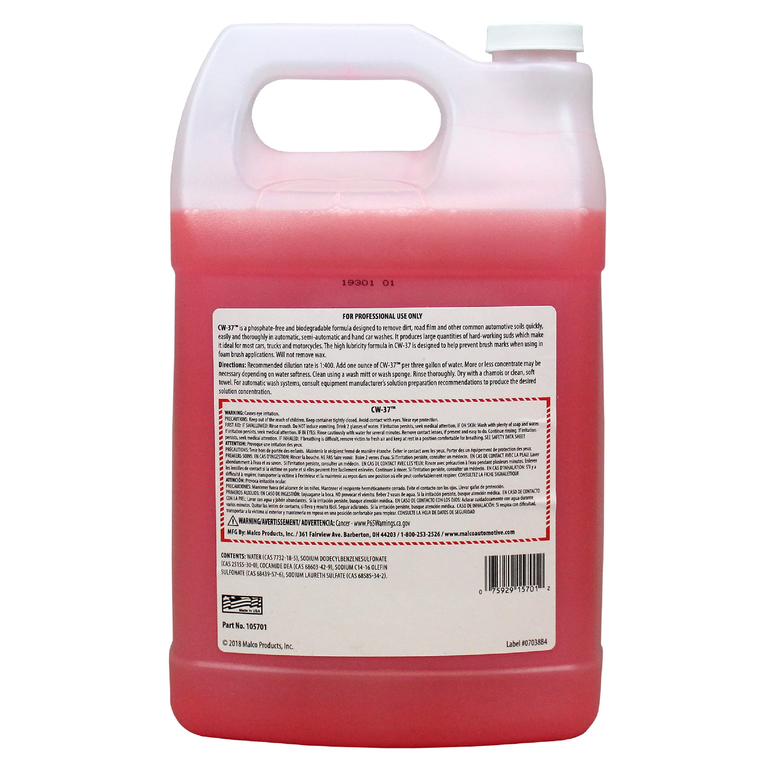 Malco CW-37 Premium Car Wash Concentrate - High Foaming Car & Truck Wash Soap (1 Gallon) | Removes Road Film, Salt, Dust & Dirt | Safe for All Vehicle Surfaces | Perfect for Home Car Washing, Auto Detailing & Fleet Maintenance