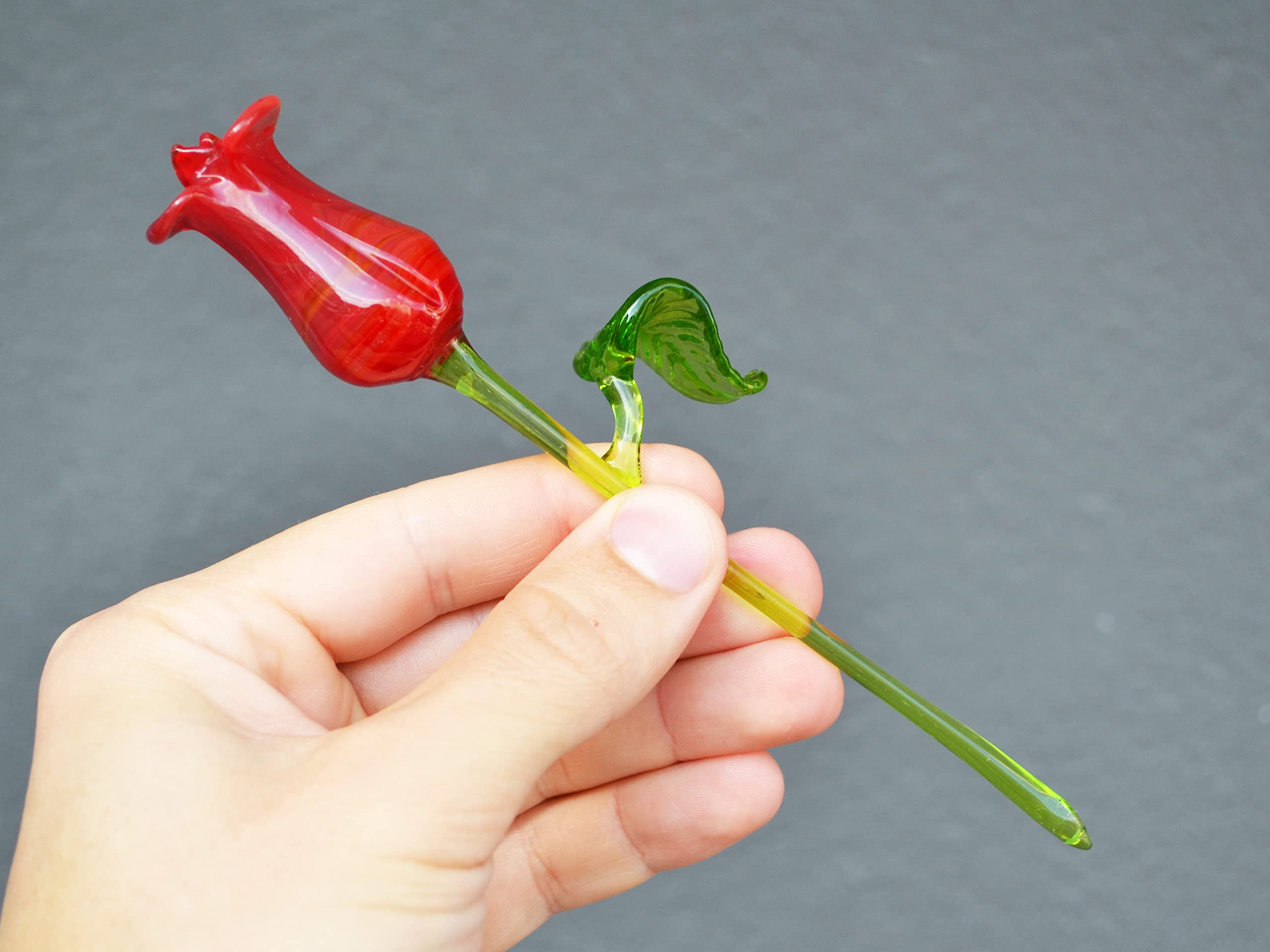 Handmade Blown Red Glass Rose Figurine - Elegant Glass Flower Sculpture for Home Decor, Wedding Centerpiece, Garden Ornament & Gift Idea - Perfect for Tabletop Display, Plant Accent & Special Occasions