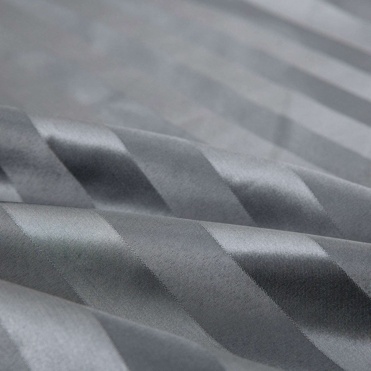 Premium Dark Grey Satin-Silk King Size Bed Sheets Set - Hypoallergenic, Cooling, Wrinkle & Fade Resistant with Deep Pockets - Luxury Striped Bedding for Master Bedroom & Guest Room