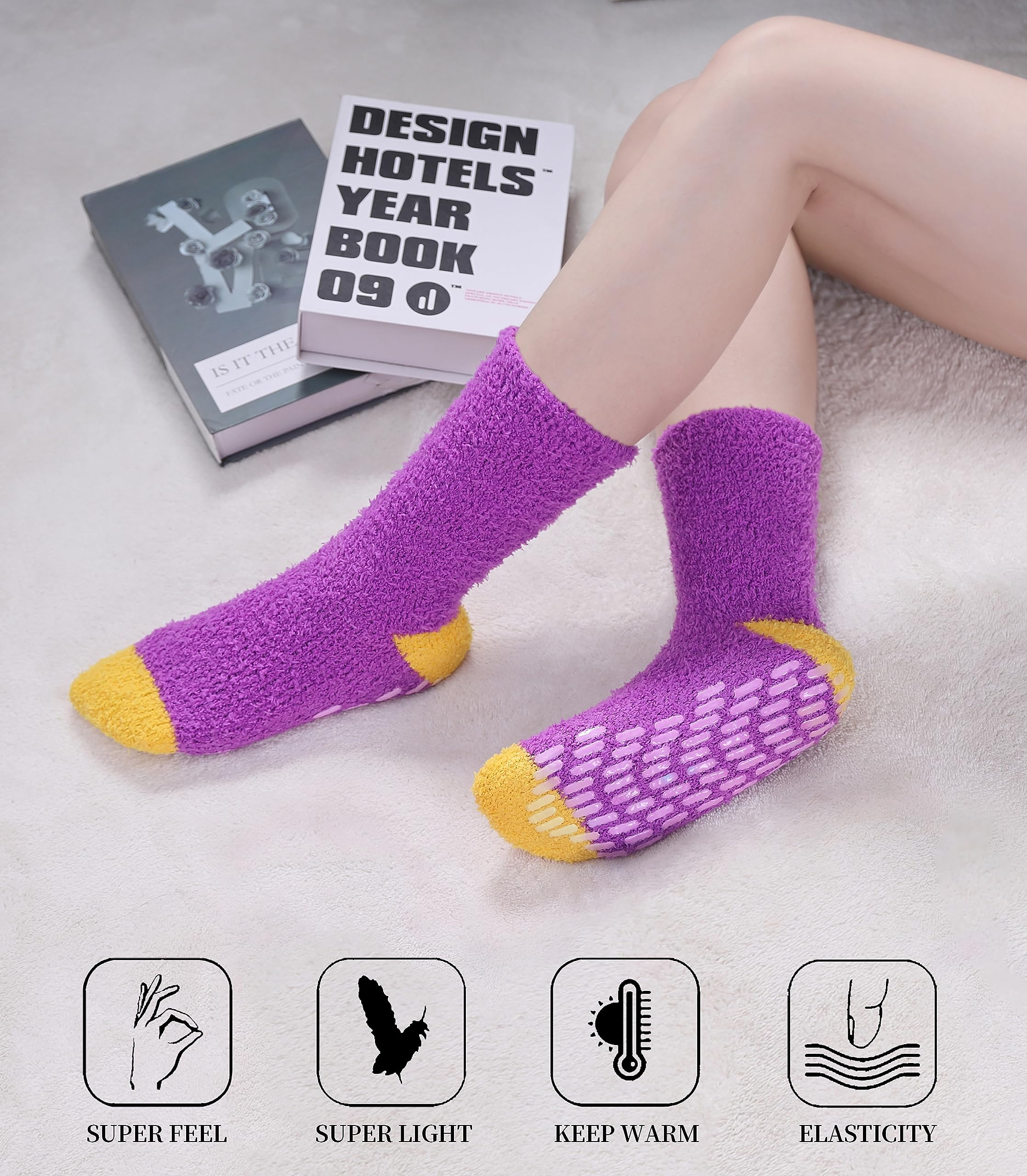 Non-Slip Fuzzy Socks with Grips for Women - Cozy Hospital Slipper Socks for Home, Nursing & Winter Comfort