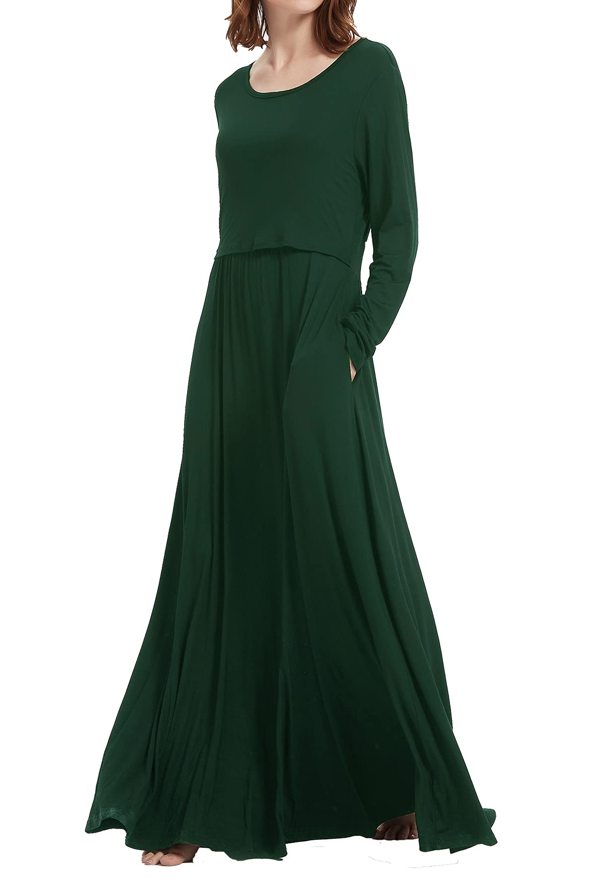 Smallshow Women's Long Sleeve Maxi Nursing Dress - Comfortable Maternity Breastfeeding Clothes for Pregnancy & Nursing - Perfect for Hospital, Outings & Nursing at Home