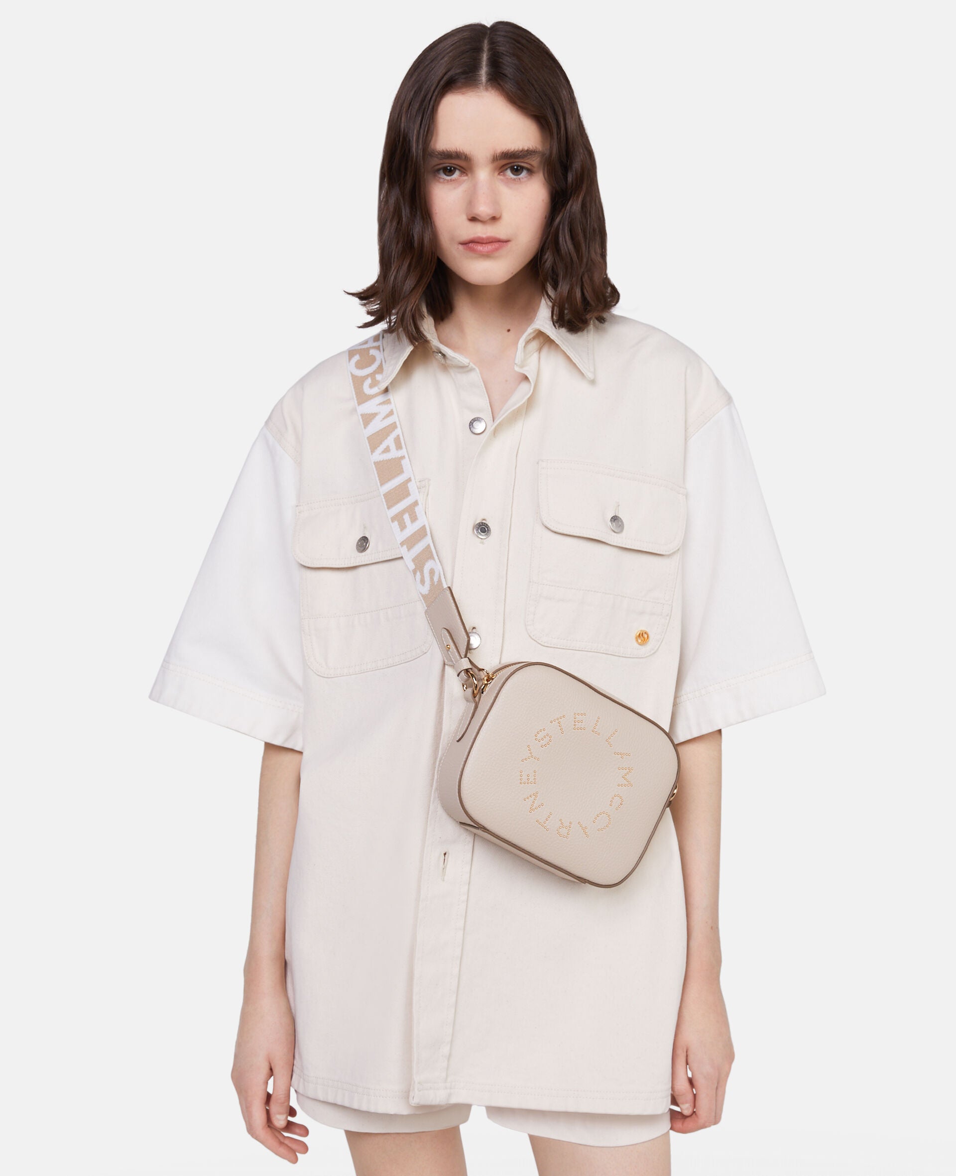 Stella Logo Camera Bag with Grain Studs - Cream Crossbody Purse for Women | Perfect for Travel, Photography & Everyday Use