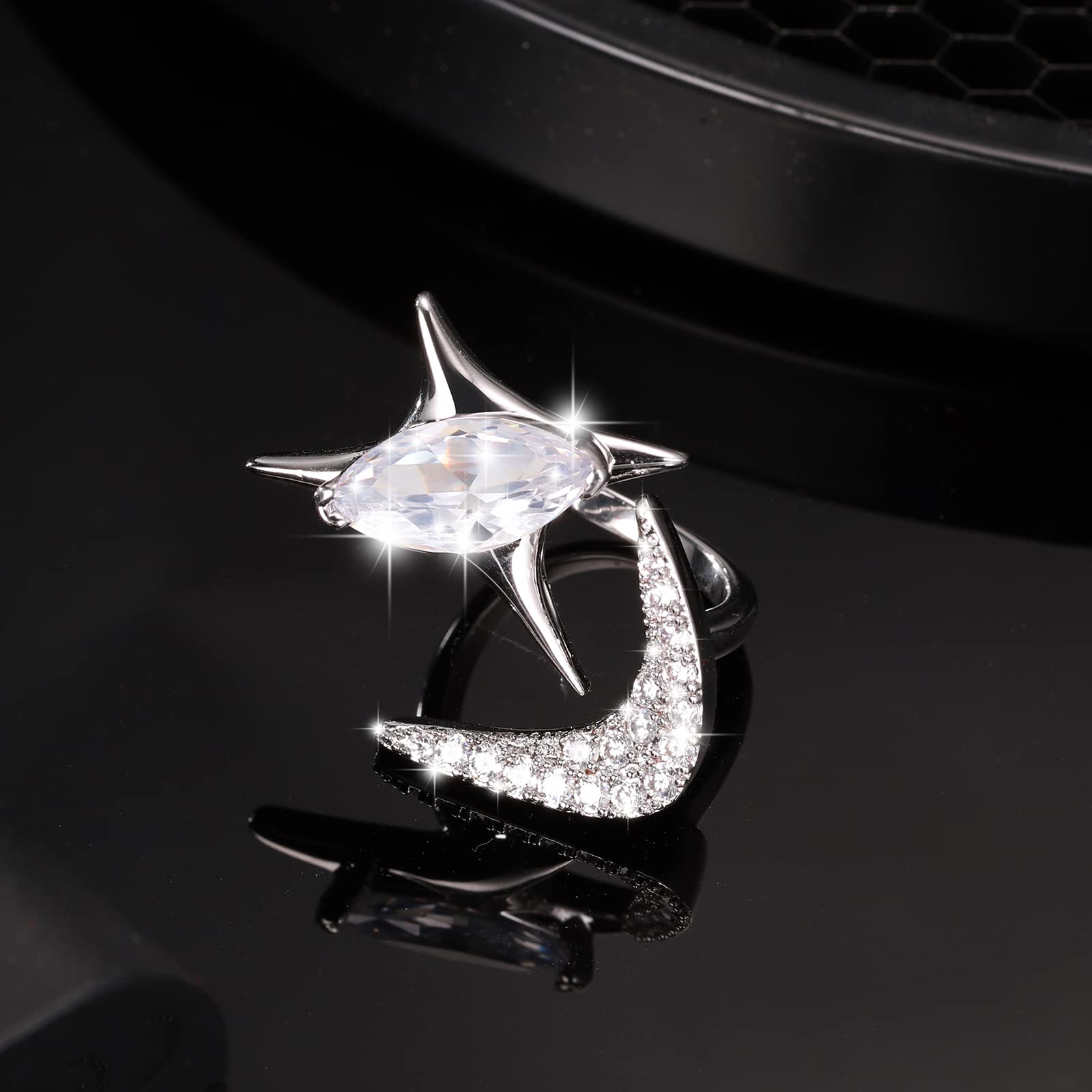 Zirconia Open Ring for Women - Elegant Mother's Day Jewelry Gift for Wife & Mom | Fashionable Statement Ring for Date Night & Special Occasions