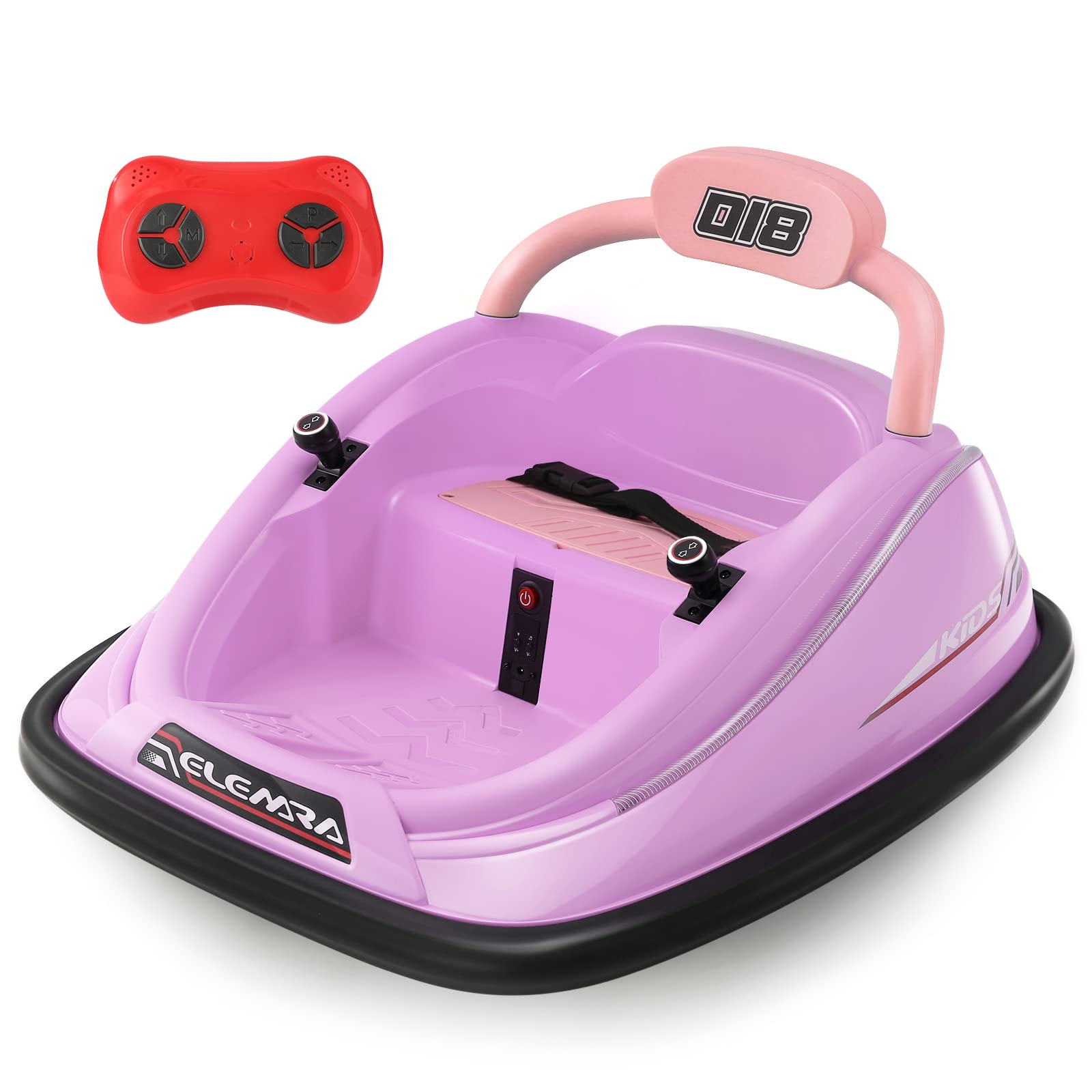 ELEMARA 12V Electric Bumper Car for Toddlers & Kids - Remote Control Ride-On Toy with 2 Speed Modes, Safety Belt, LED Lights & DIY Stickers - Large Purple Bumper Car for Indoor/Outdoor Play, Birthday Gifts & Family Fun