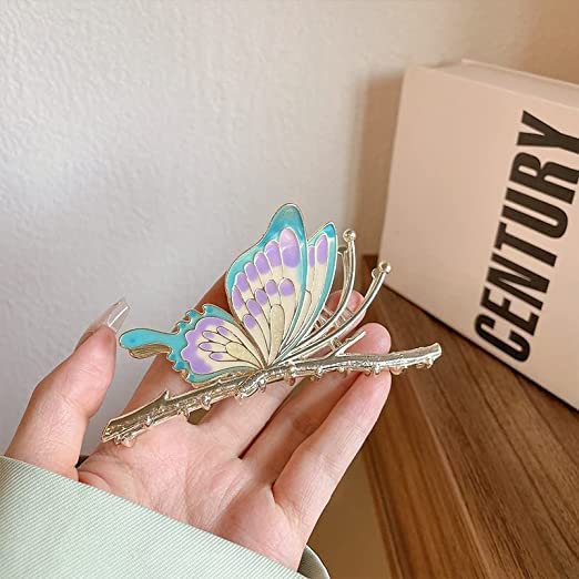Butterfly Hair Clips for Women - Large Non-Slip Metal Hair Claw Clips in Blue & Gold - Hair Accessories for Thick & Medium Long Hair - Perfect for Weddings, Parties & Everyday Styling (Purple)