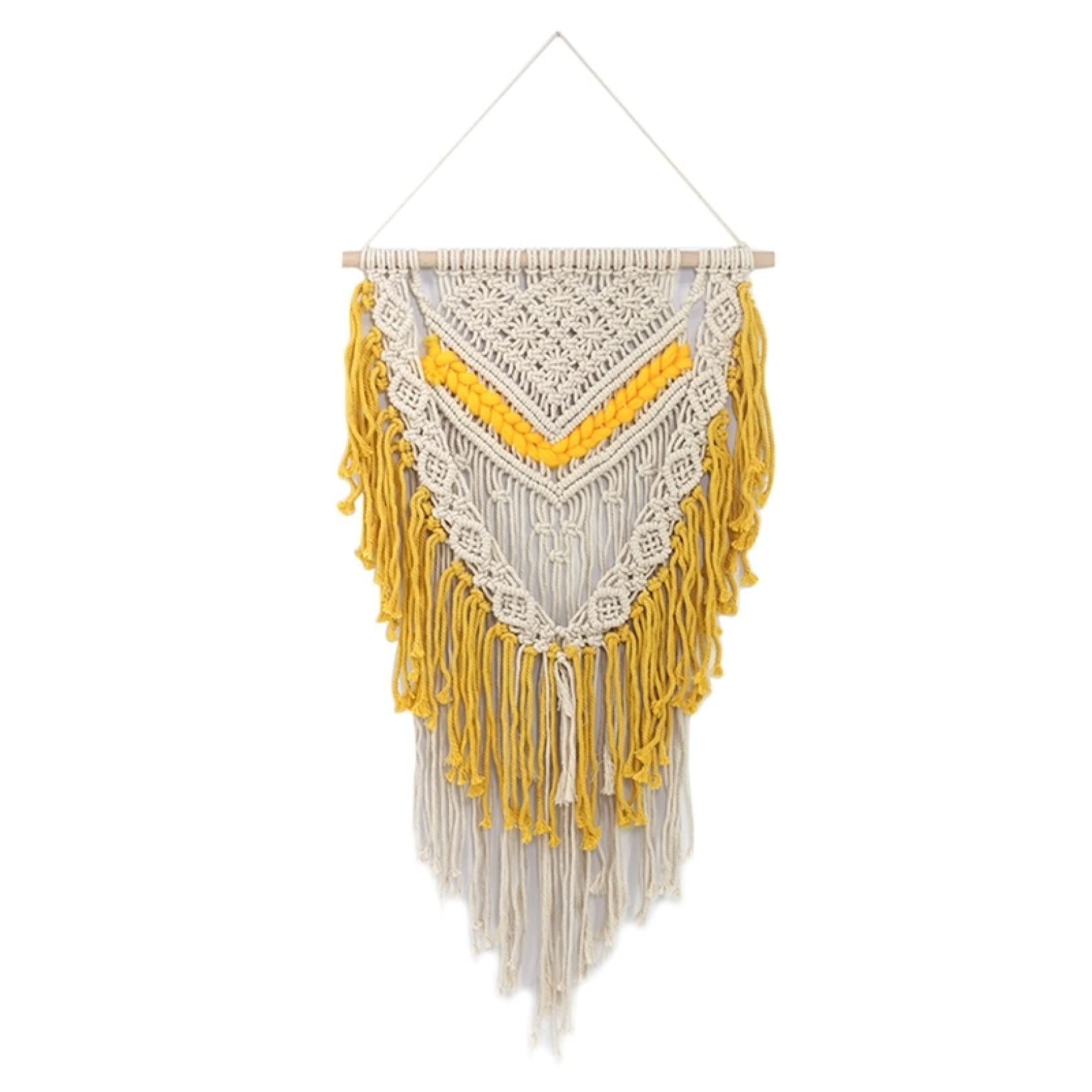 Handmade Macrame Wall Hanging - Beige & Yellow Boho Tassel Wall Art for Bedroom & Living Room Decor | Perfect for Bohemian Home Decor, Wedding Backdrops and Cozy Interior Design