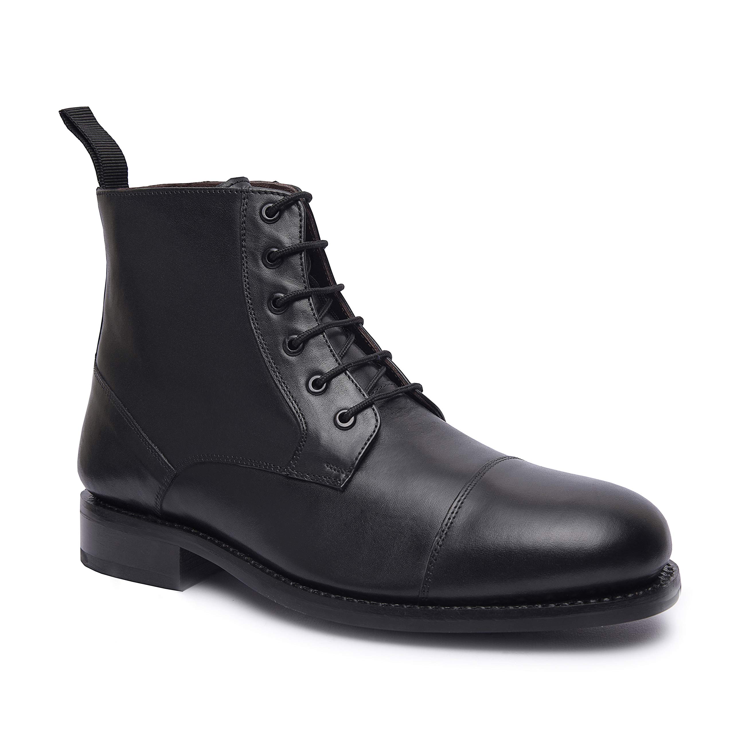 Allonsi Welton Men's Genuine Leather Combat Boots - Goodyear Welted Dress Boots with Comfortable Rubber Sole - Handcrafted Luxury Leather Shoes for Casual Wear & Outdoor Activities