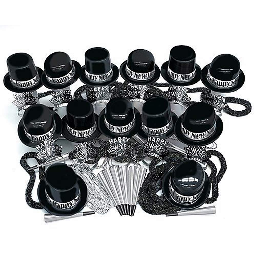 PMU New Year's Eve Party Supplies - Silver Showboat Party Assortment for 100 People (1 Package) | Perfect for NYE Celebrations, Countdown Parties & Large Gatherings