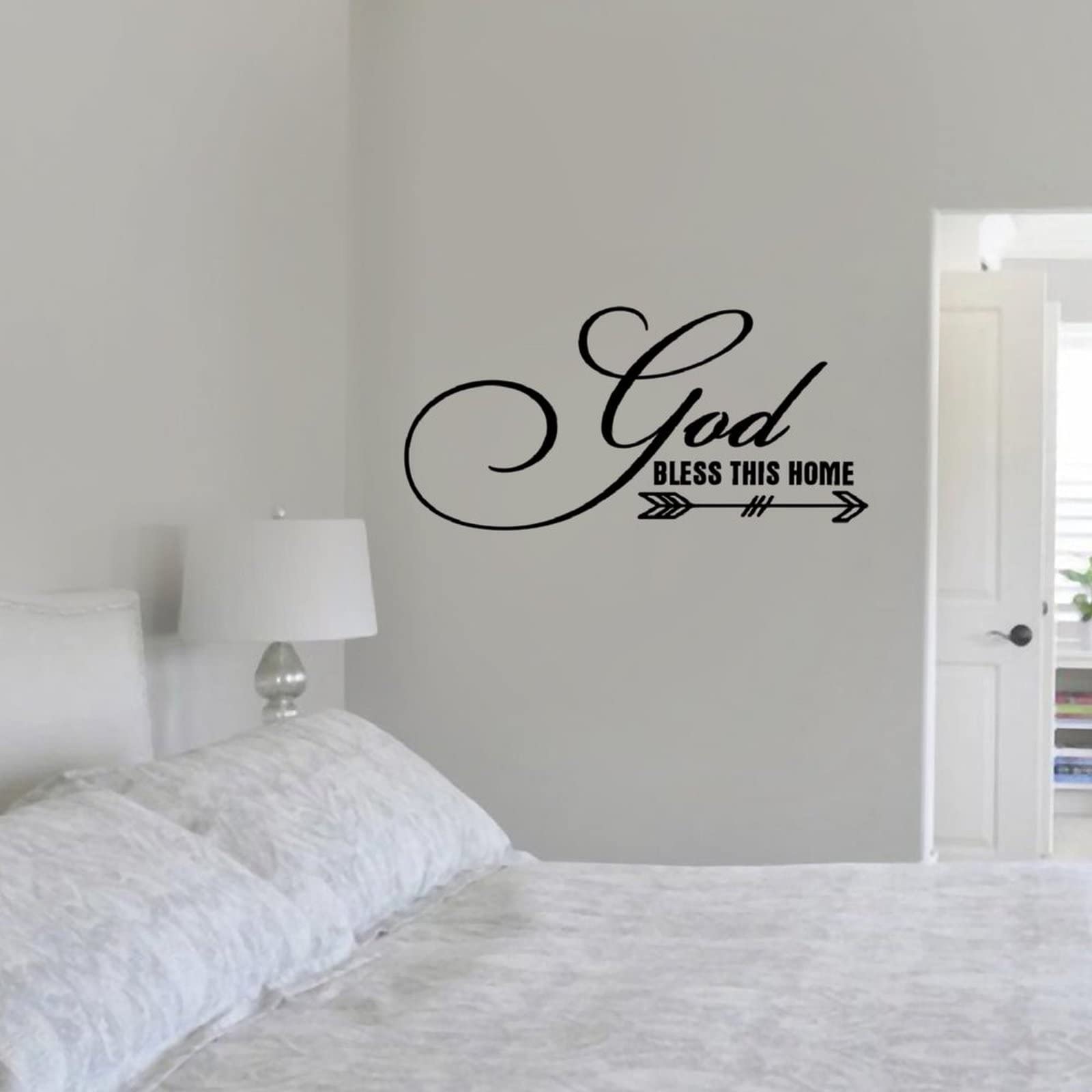 Removable Vinyl Wall Decal Sticker - Inspirational Quote 'God Bless This Home' - 39.4