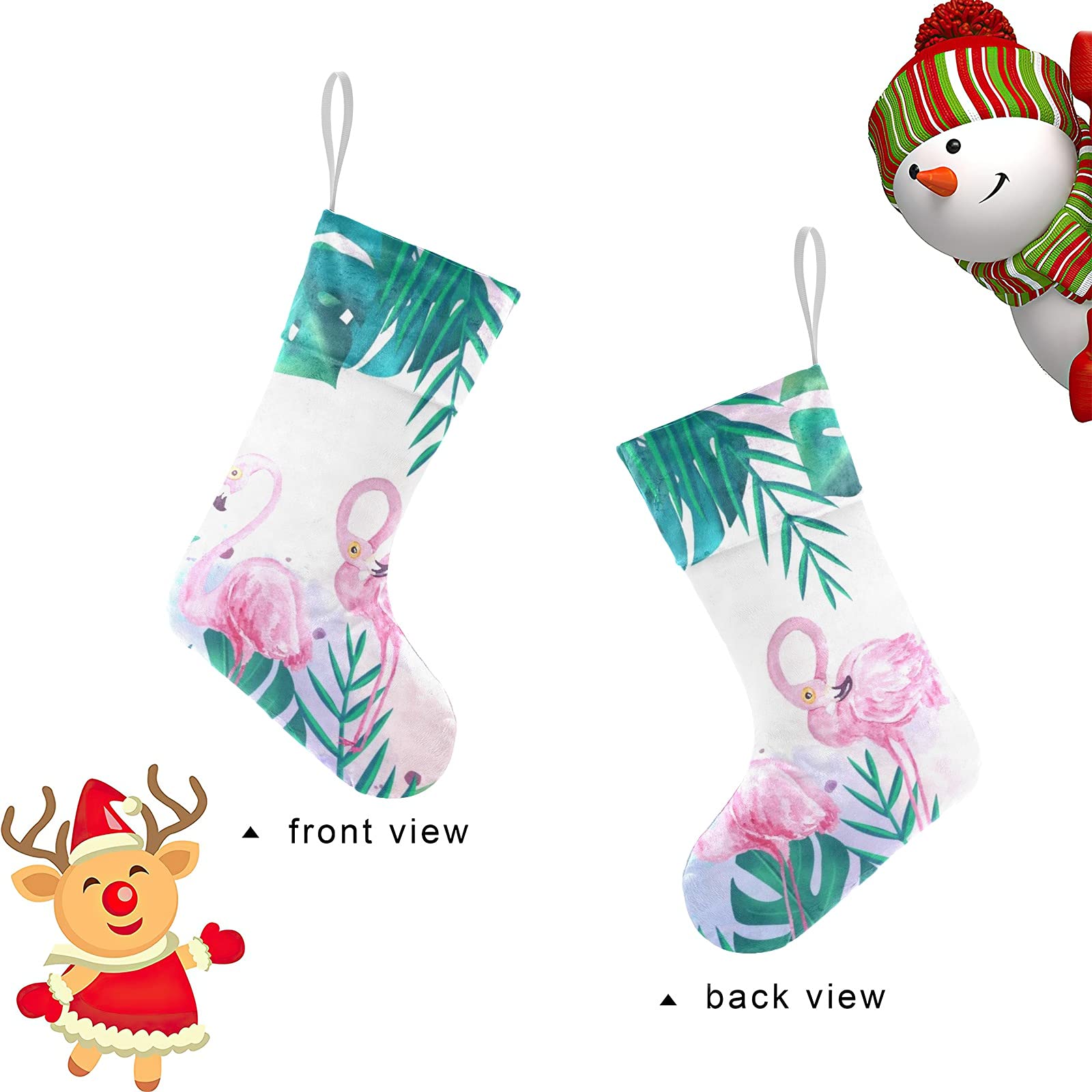 Pink Flamingo & Palm Tree Christmas Stockings - Large Family Holiday Stocking for Adults, Kids, Babies & Pets - Perfect for Girls, Boys & Xmas Decorations - Ideal for Fireplace Mantel, Gift Exchange & Festive Home Decor