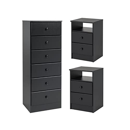 Home Square 3-Piece Bedroom Set - Black Nightstand Pair & 6-Drawer Lingerie Dresser | Space-Saving Storage Solution for Master Bedroom, Guest Room or Apartment