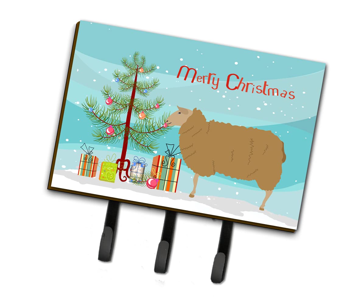 Caroline's Treasures East Friesian Sheep Christmas Leash & Key Holder - Teal Wall Mounted Coat Rack with Hooks for Keys, Towels, Aprons, Leashes - Perfect for Holiday Decor & Entryway Organization