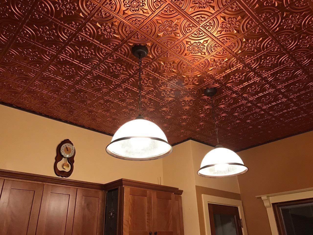 25-Pack Wrought Iron Faux Tin Ceiling Tiles in Copper Finish - Vintage Style Metal Ceiling Panels for Home, Restaurant & Office Decor