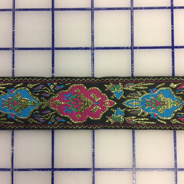 Metallic Trim Jacquard Ribbon - 1.25 Inch Wide, 5.75 Yard - Black, Magenta, Turquoise for DIY Crafts, Gift Wrapping & Home Decor