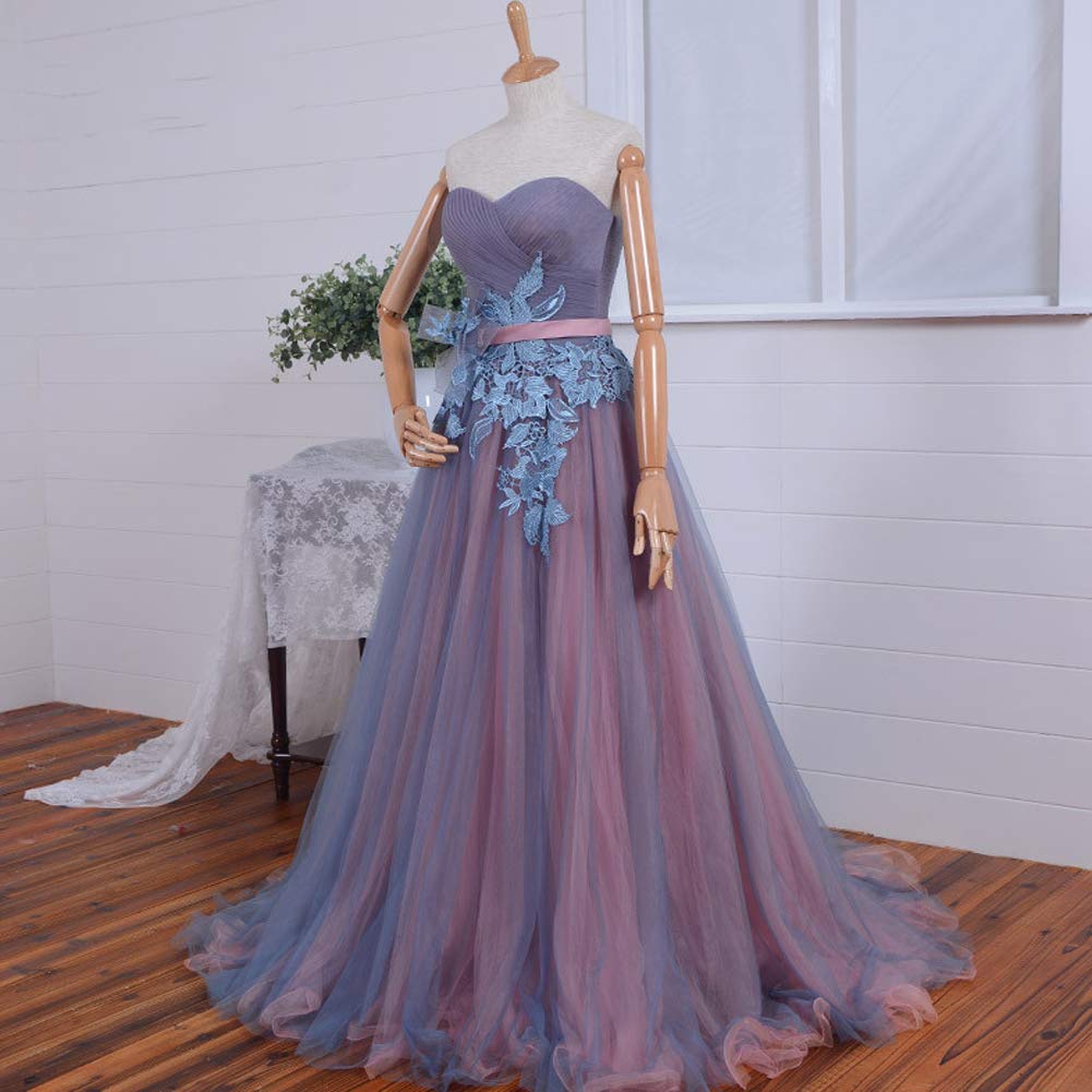 Kivary® Elegant Sweetheart Neckline Lace Corset Long Pleated Evening Gown with Sash Bow - Perfect for Prom, Homecoming, Formal Dances & Special Occasions