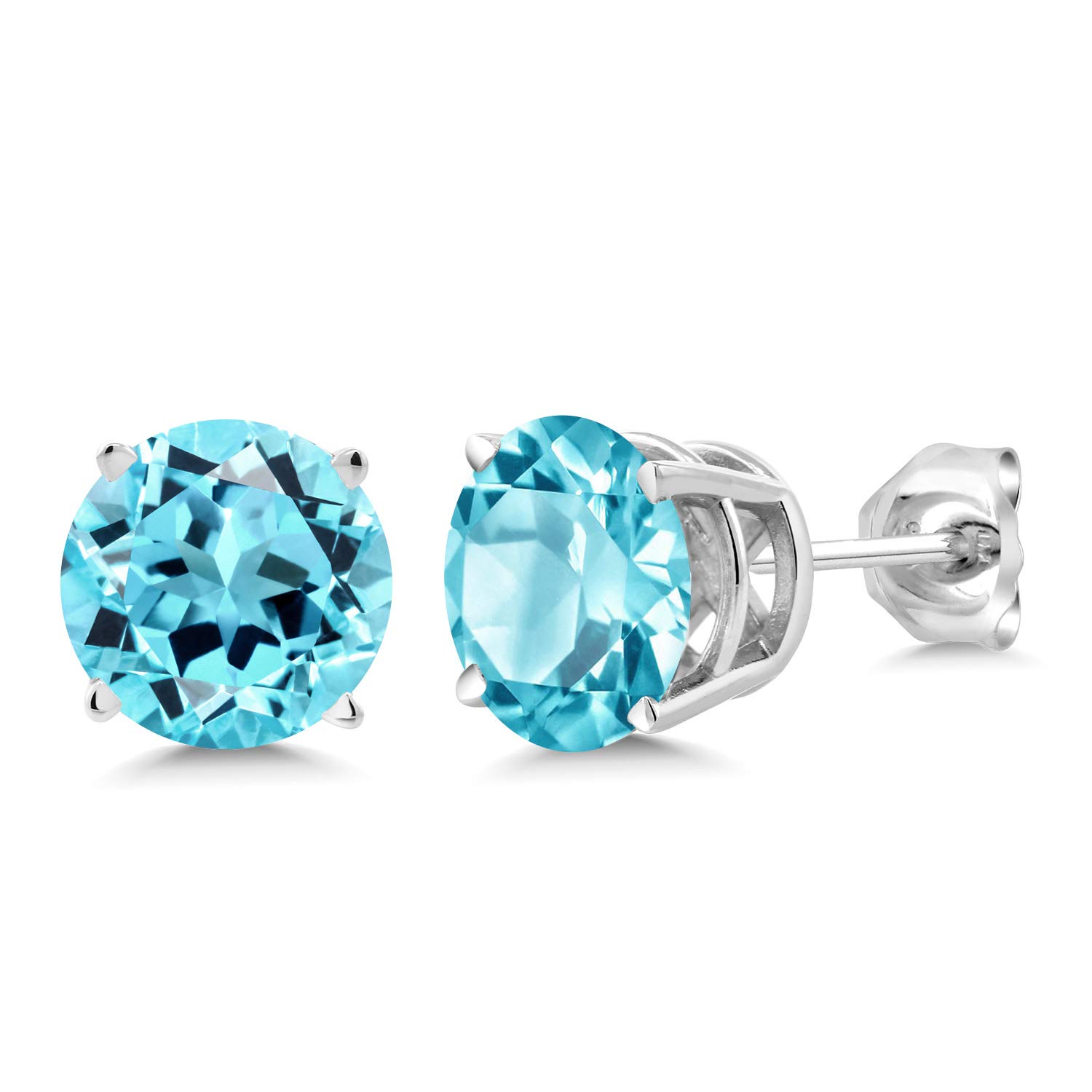 2.40 Ct Round 6.5mm Swiss Blue Topaz 925 Sterling Silver Stud Earrings for Women & Men | Gem Stone King | Elegant Jewelry for Parties, Weddings & Everyday Wear
