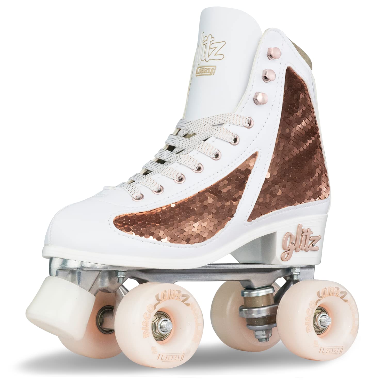 Crazy Skates Glitz Roller Skates for Women & Girls - Adjustable or Fixed Sizes | Sparkling Glitter Quad Skates for Rink, Park & Outdoor Skating | Comfortable & Stylish Rollerblades