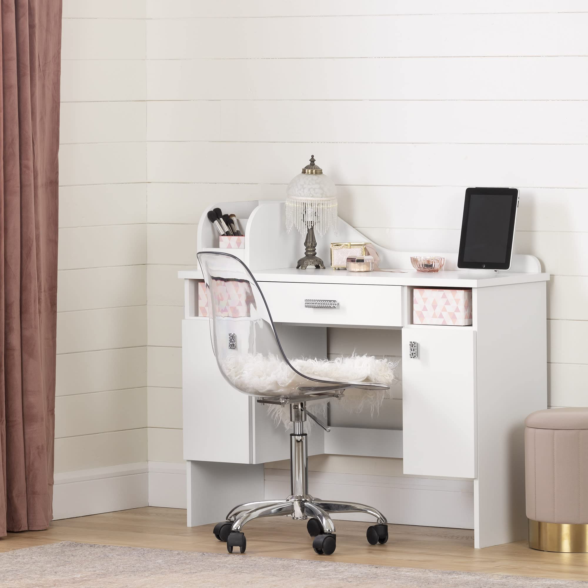 South Shore Tiara Makeup Vanity Desk with Mirror - Pure White Finish | Elegant Dressing Table for Bedroom, Beauty Room & Home Decor
