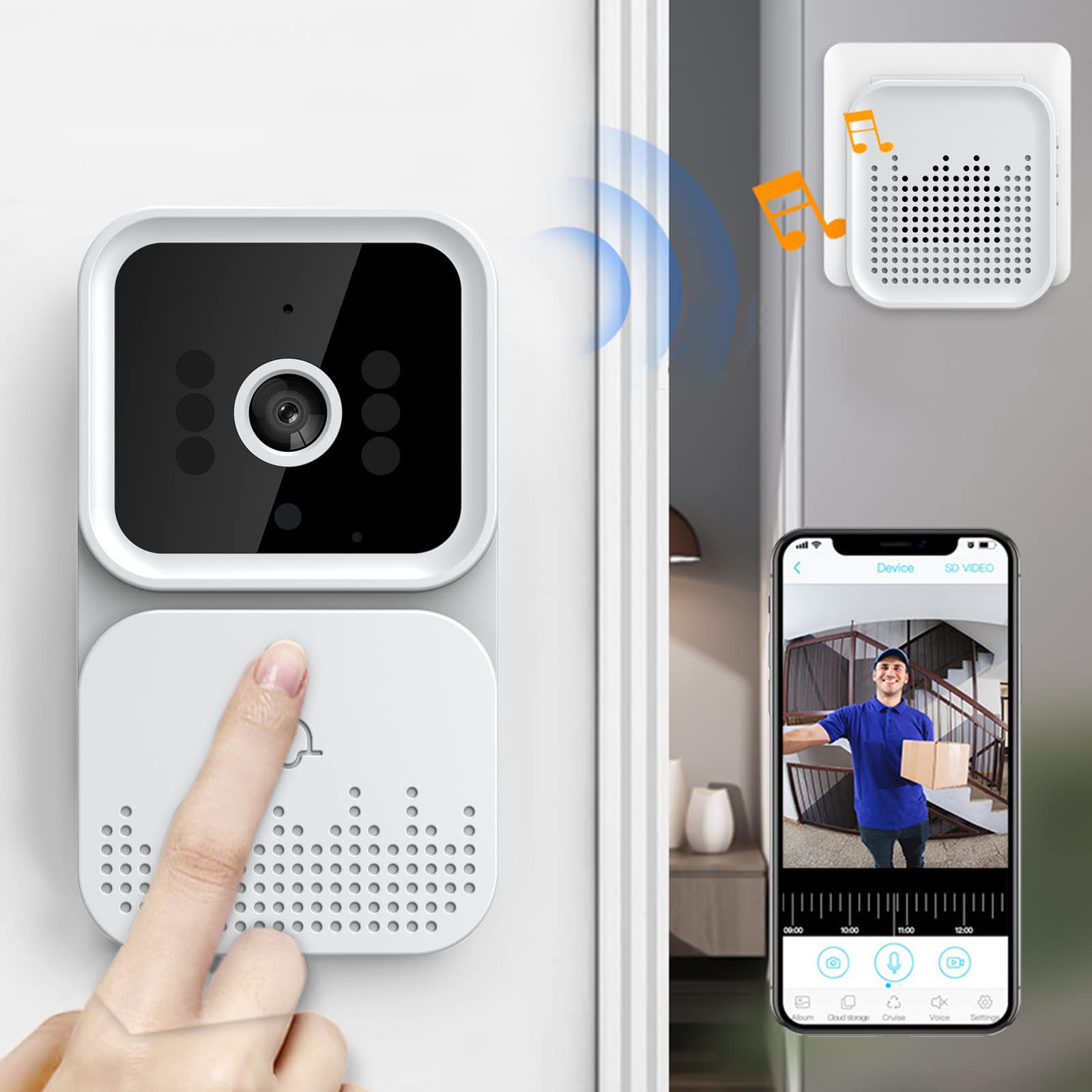 Yanvan Wireless Doorbell Camera - 1080p HD Video, 2-Way Audio, Night Vision, Cloud Storage, 2.4G WiFi, Battery Powered for Home Security - Perfect for Front Door Monitoring & Smart Home Integration