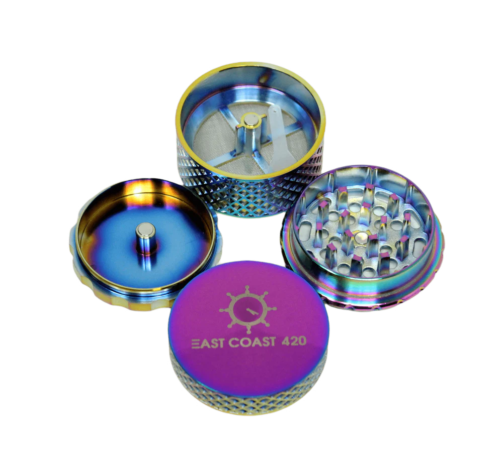Premium EC420 Magnet Core Screwless Grinder - 55mm 4-Piece Rainbow Design for Smooth Herb Grinding | Perfect for Travel, Home Use & Outdoor Adventures