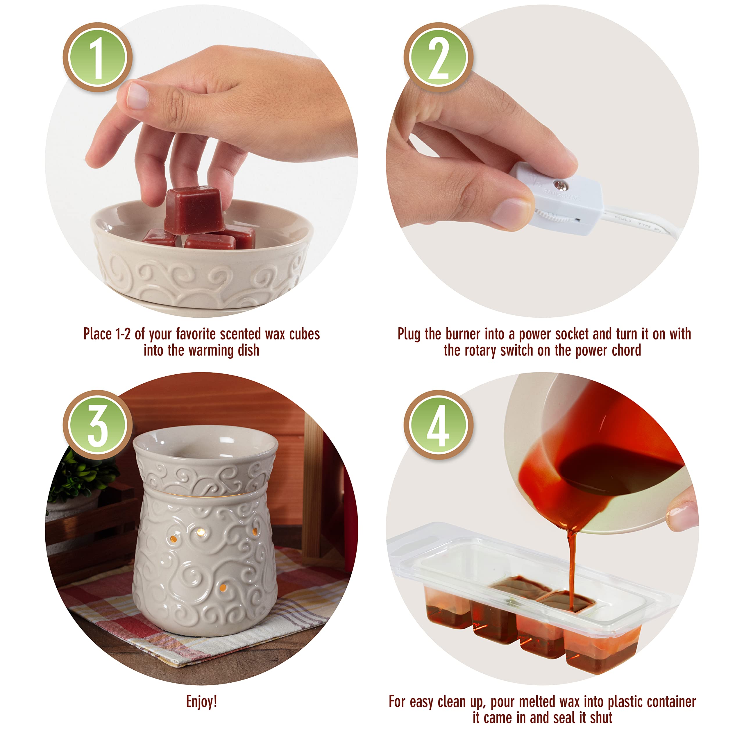 D'Eco Electric Wax Melt Warmer - Plug-in Scented Tart & Candle Warmer with 4 Cinnamon Wax Cubes, Halogen Bulb for Home Fragrance - Perfect for Living Room, Bedroom, Office & Spa - Ideal Housewarming, Wedding Gift & Aromatherapy Relaxation