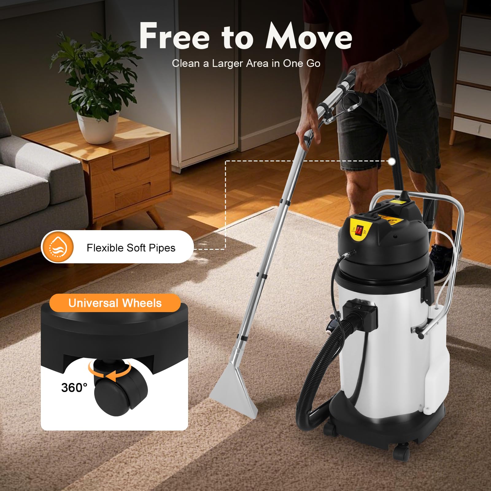 40L/10.57Gal Commercial Carpet Cleaner Machine - 110V 1034W Heavy Duty 2-in-1 Carpet Extractor & Vacuum with Stainless Steel Tank - Professional Rug & Upholstery Cleaner for Sofa, Curtain, Auto Detailing - Ideal for Home, Office & Commercial Cleaning (Shipped in 2 Packages)