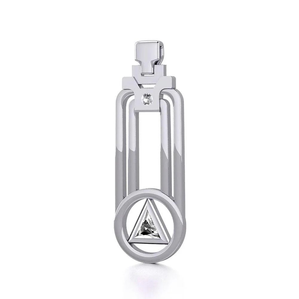 Modern Geometric Silver Pendant Necklace with Genuine Gemstone - Elegant Healing Jewelry for Women - Perfect for Meditation, Yoga & Spiritual Gifts TPD5356