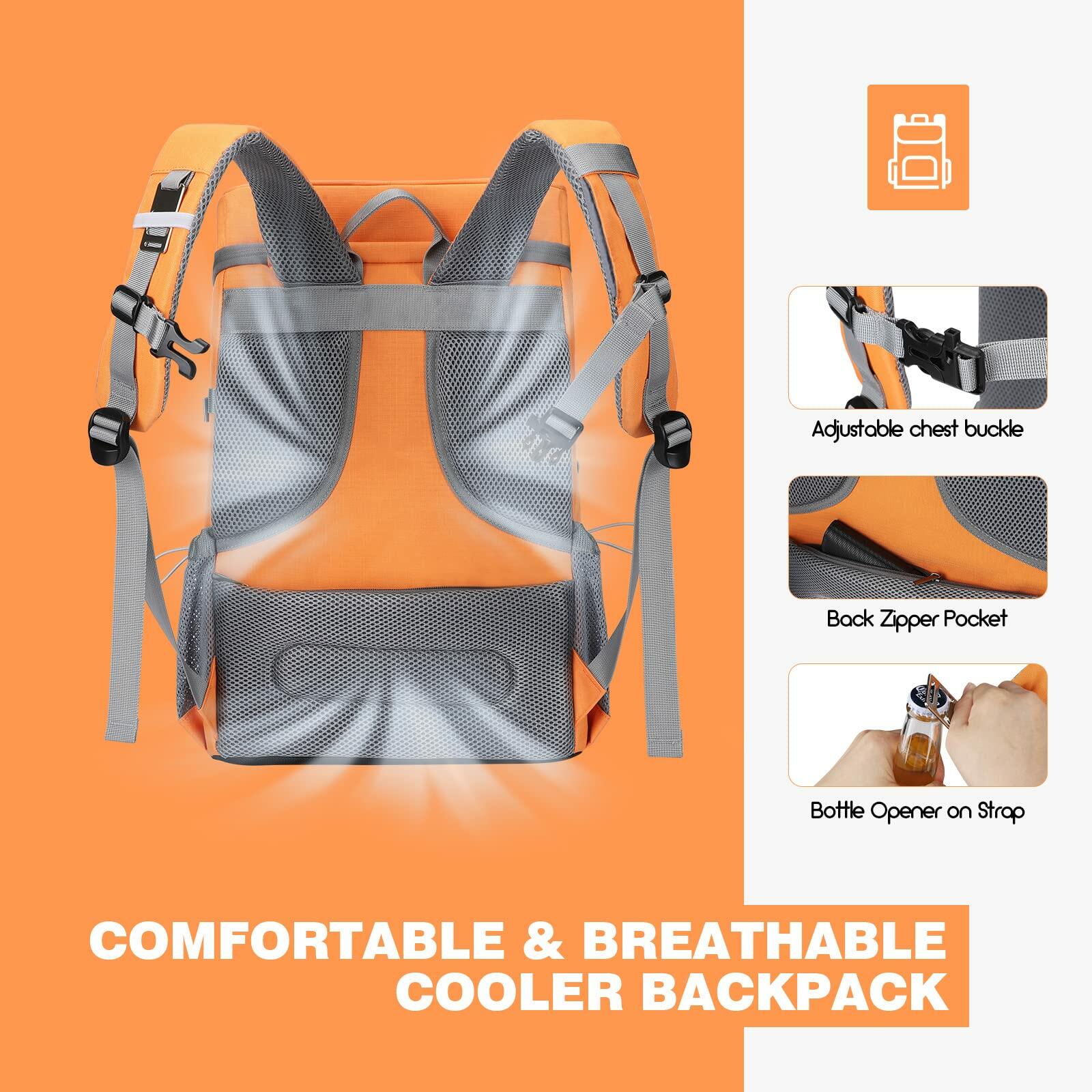 35 Can Leakproof Insulated Backpack Cooler for Camping, Picnics & Outdoor Adventures - Orange Backpack Cooler with Shoulder Straps & Durable Design