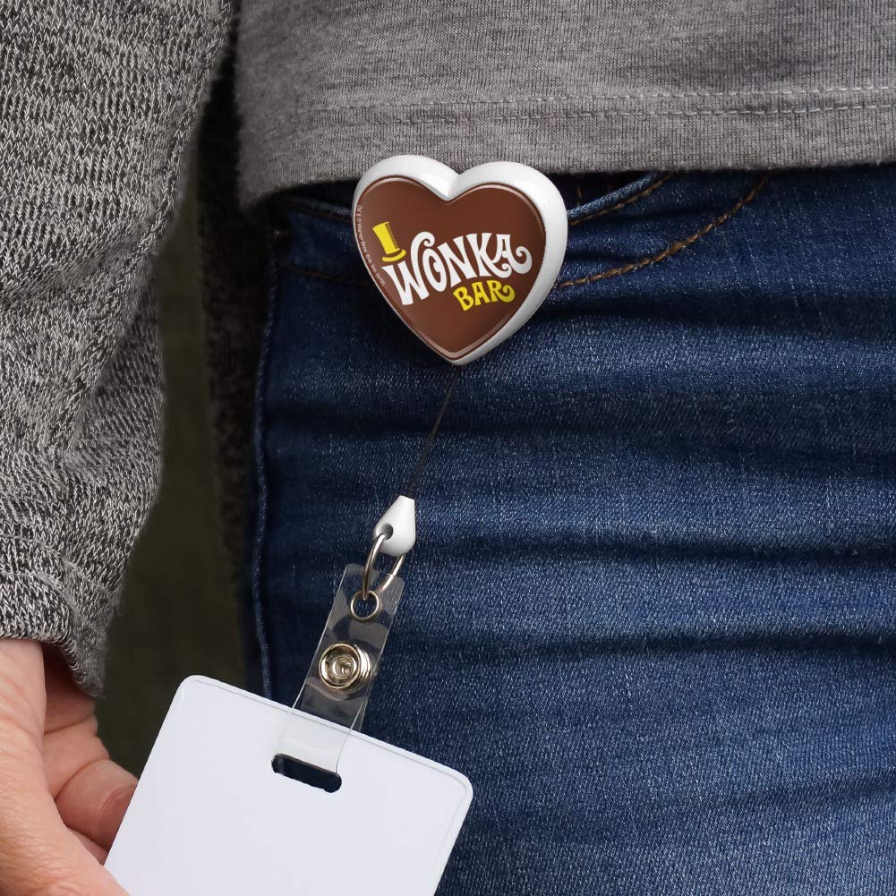 Willy Wonka Chocolate Factory Wonka Bar Logo Heart Lanyard - Retractable Badge Reel & ID Card Holder for Teachers, Nurses, Office Workers (Great Gift for Movie Fans)