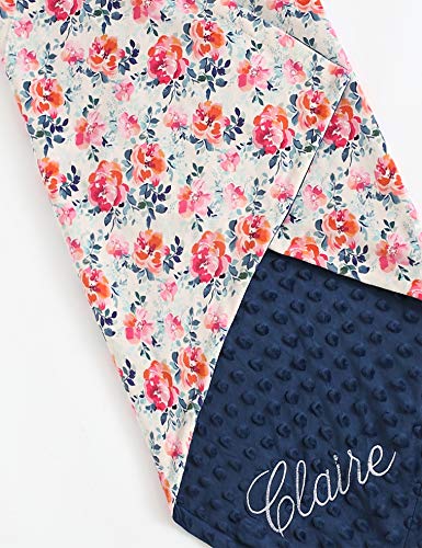 Personalized Embroidered Floral Baby Blanket with Name - Soft Minky Dot Blanket for Girls, Newborns & Toddlers | Perfect Baby Shower Gift & Nursery Decor | Cozy for Cuddling, Swaddling & Playtime